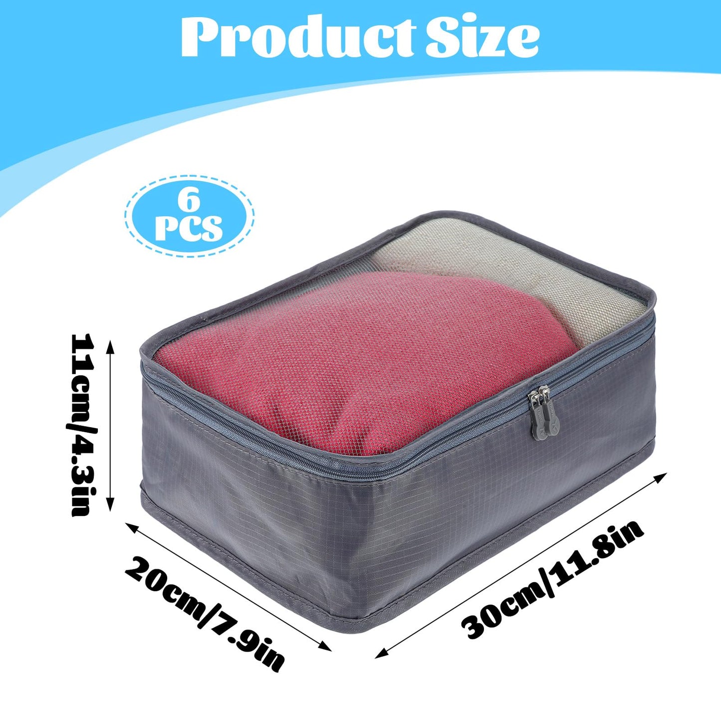 6 Pcs Packing Cubes, Mesh Travel Organizers, Foldable Laundry Bags, Water Resistant Clothing Storage for Travel, Camping, Backpacking