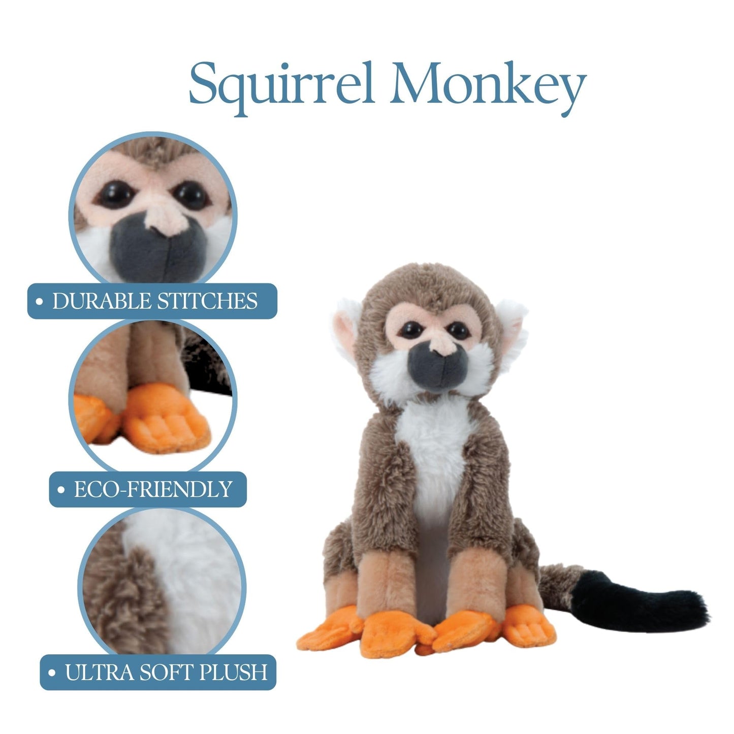 The Petting Zoo Squirrel Monkey Stuffed Animal, Gifts for Kids, Wild Onez Zoo Animals, Squirrel Monkey Plush Toy 12 inches