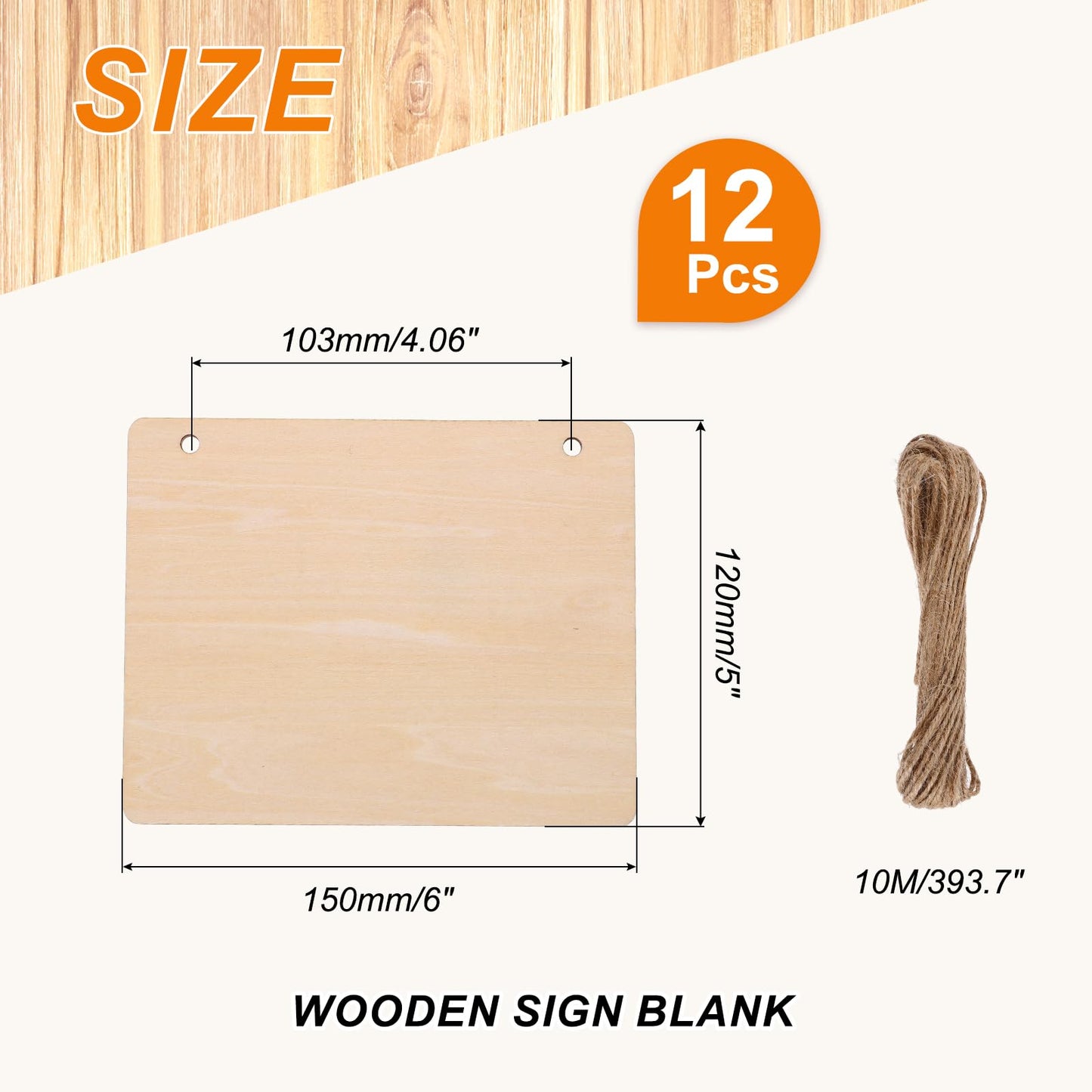 MECCANIXITY Unfinished Hanging Wood Sign Blank with Ropes 6"x5" Unfinished Wood Crafts Boards Wooden Plaques for Crafts DIY Painting Burning Carving Door Wall Decoration, Style 6, Pack of 12