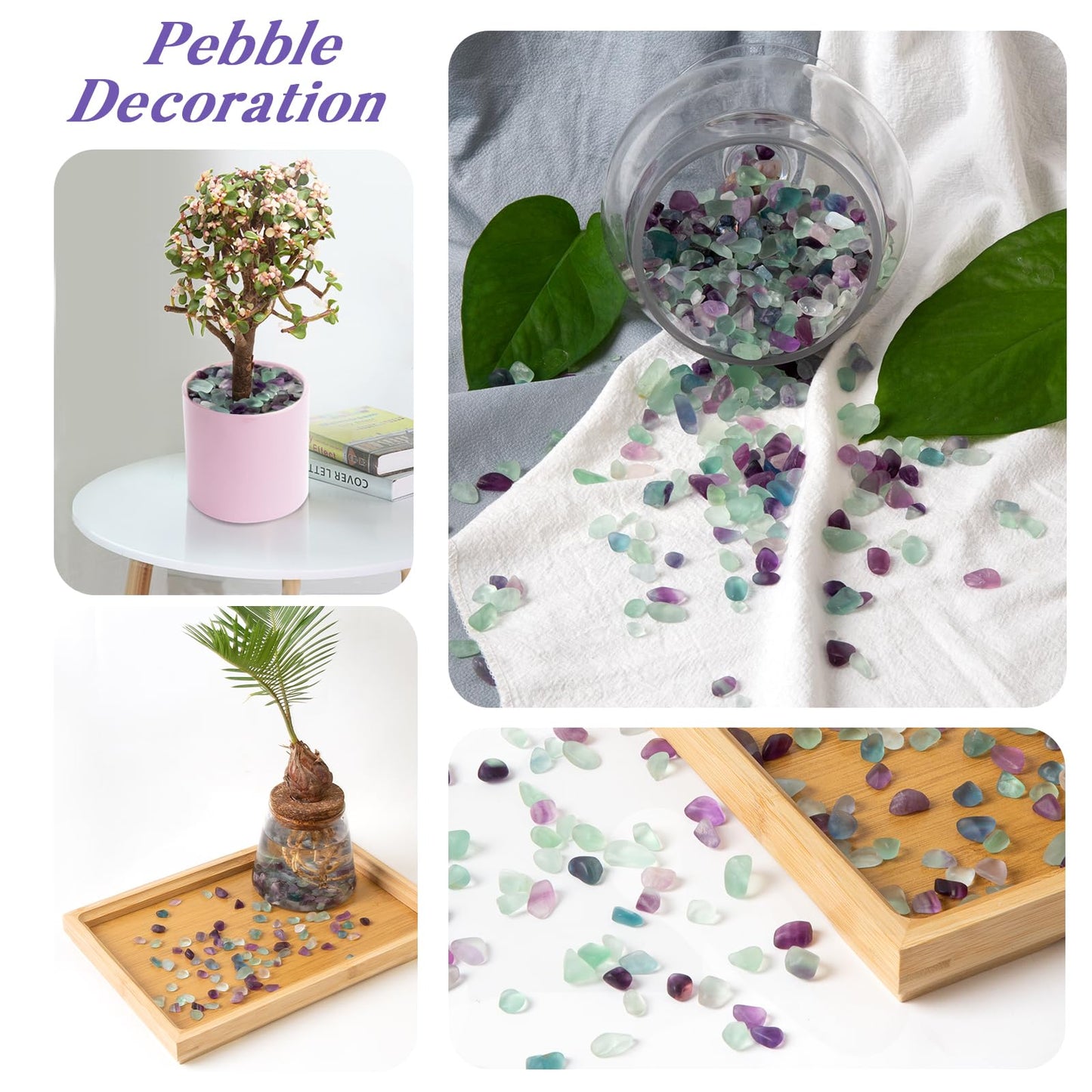 QICQDRAM Polished Fluorite Gravel Rocks Bulk 0.9 Lb/405g Natural Tumbled Crystal Chips Decorative Pebbles for Home Decoration & Fish Turtle Tank, Vase Filler, Plants Decor