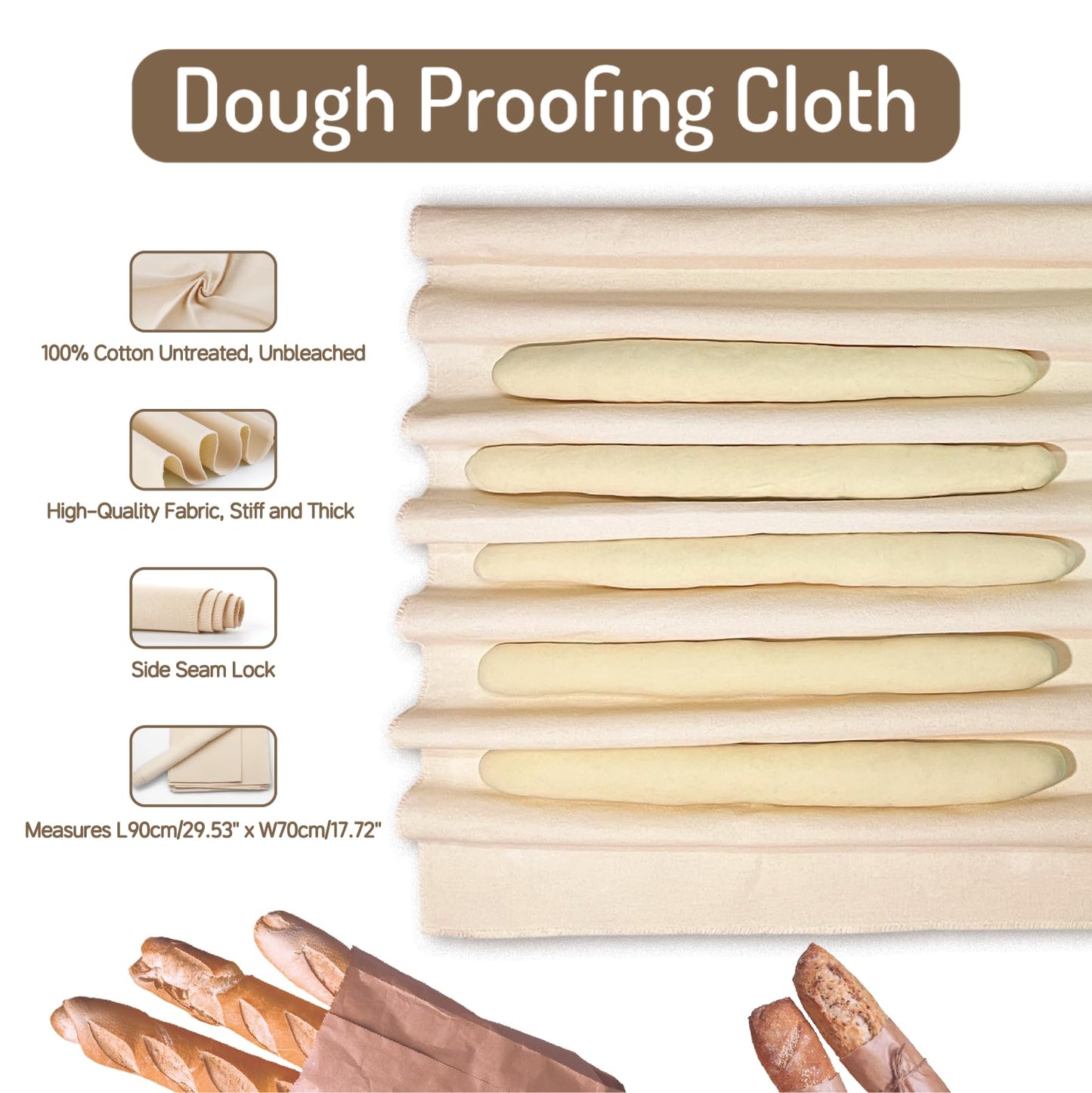 Bread Proofing Basket Set of 2: 9.8 Inch Sourdough Proofing Baskets with 17"x29" Proofing Cloth for Bread Baking, 2 Proofing Bowls and Bread Couthe Cloth for Baguettes, Loaves