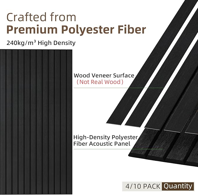 TO-TH Wood-Look Acoustic Panel, 4 Pack 47.2” x 23.6” Soundproof Wall Panels, Decorative Sound Absorbers Large Acoustic Panels for Home, Office, Basement, Smoky