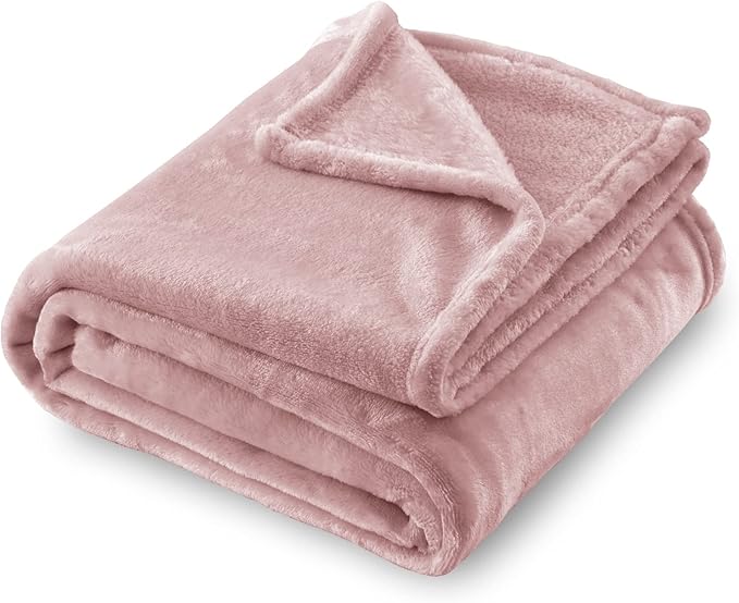 SOCHOW Flannel Fleece Blanket Throw Size, All Season Lightweight Super Soft Cozy Blanket for Bed or Couch, Dusty Pink, 50x60 inches