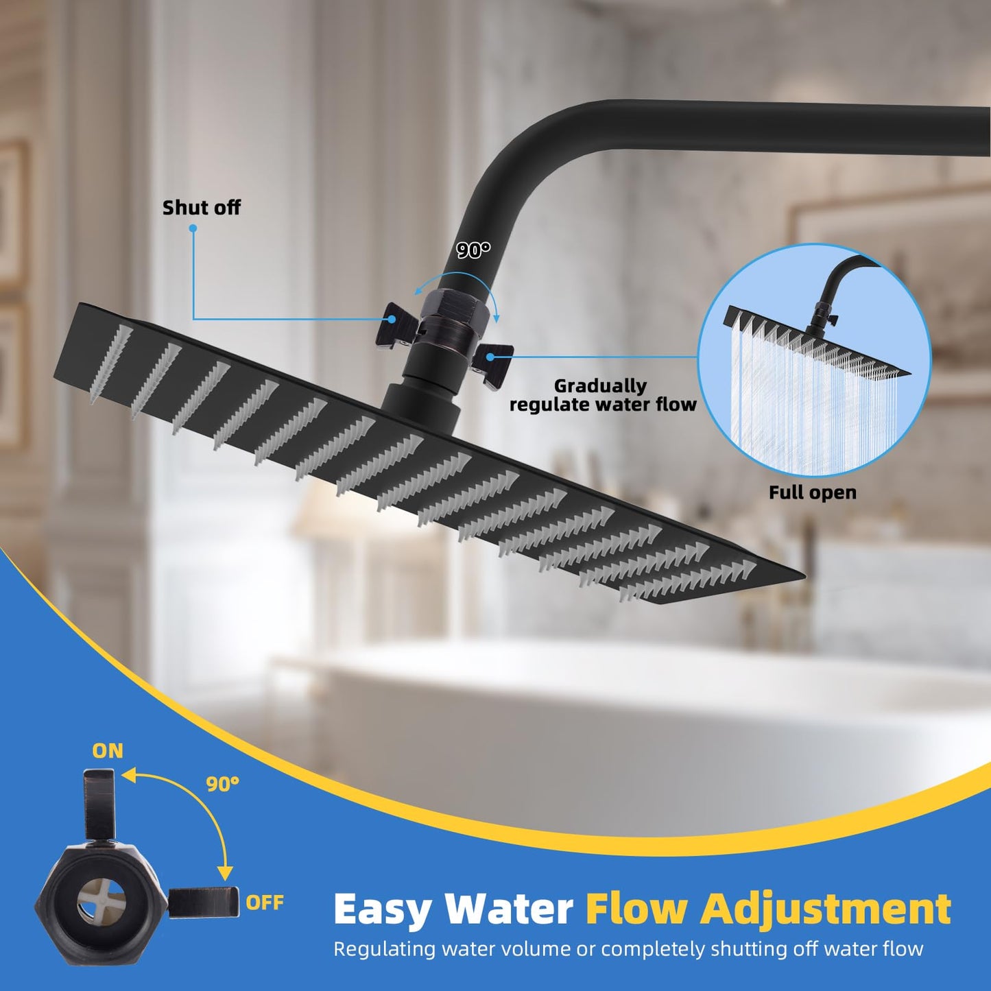Hibbent All Metal 1 Pack Shower Head Flow Control Valve, G1/2 Brass Shut-off Valve with Handle Lever, Shut OFF Water Flow Control Regulator for Handheld Shower, or Bidet Sprayer, Oil-Rubbed Bronze