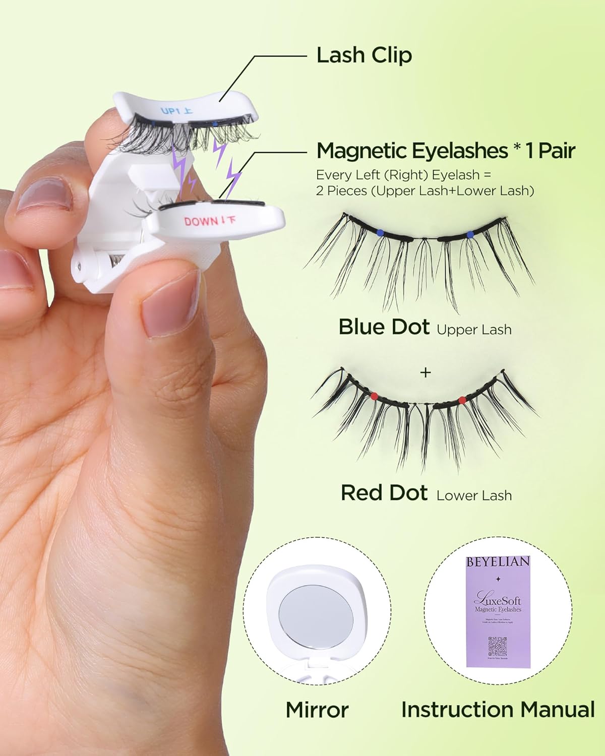 BEYELIAN Magnetic Eyelashes with Applicator Kit, Reusable Natural Look False Lashes, No Glue Needed Soft Magnetic Lashes for Eye MAC-102 (Lightweight & Comfortable)