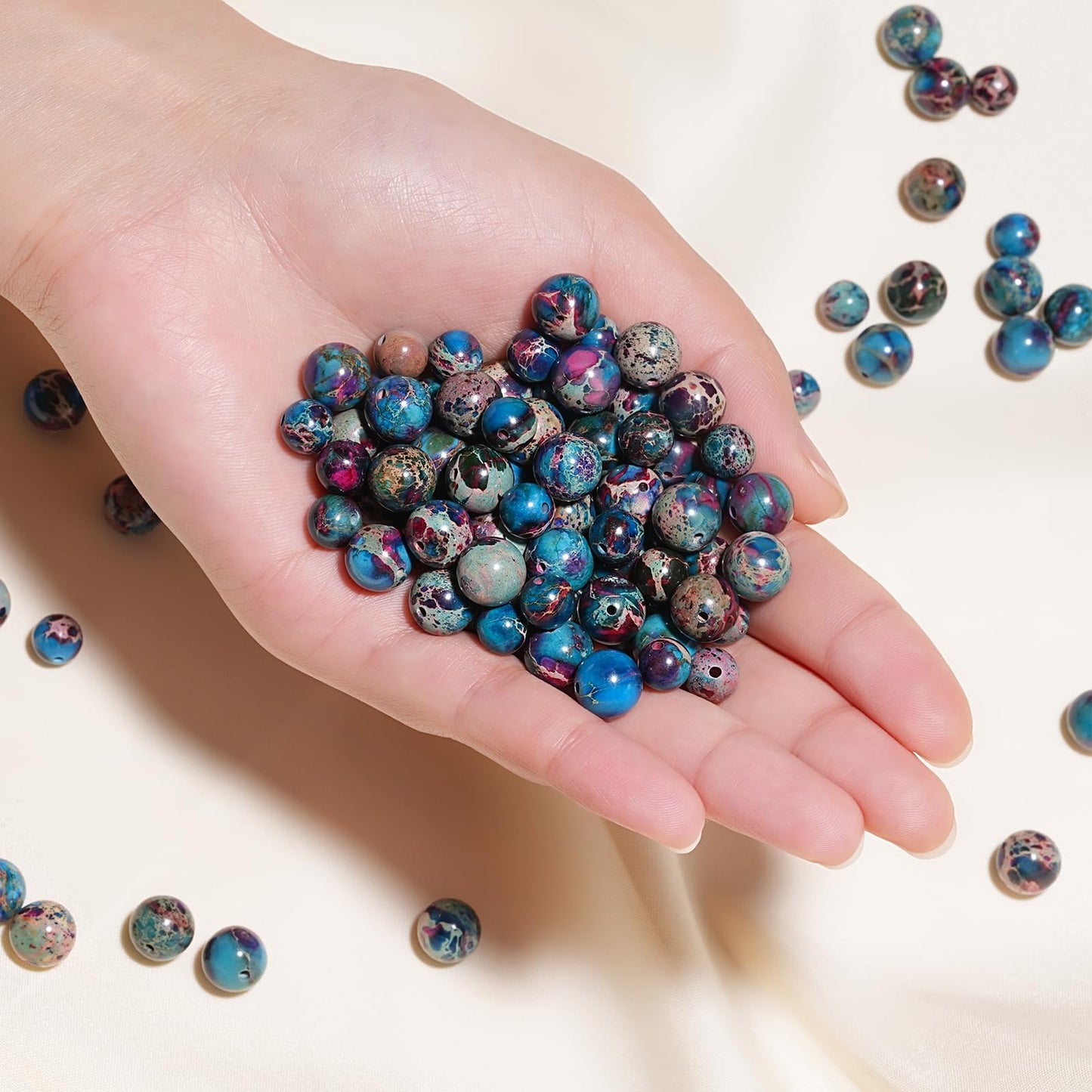 8mm Natural Blue Imperial Jasper Gemstone Beads Polished Round Smooth Stone Beads for Bracelets Jewelry Making 15inch Loose Beads