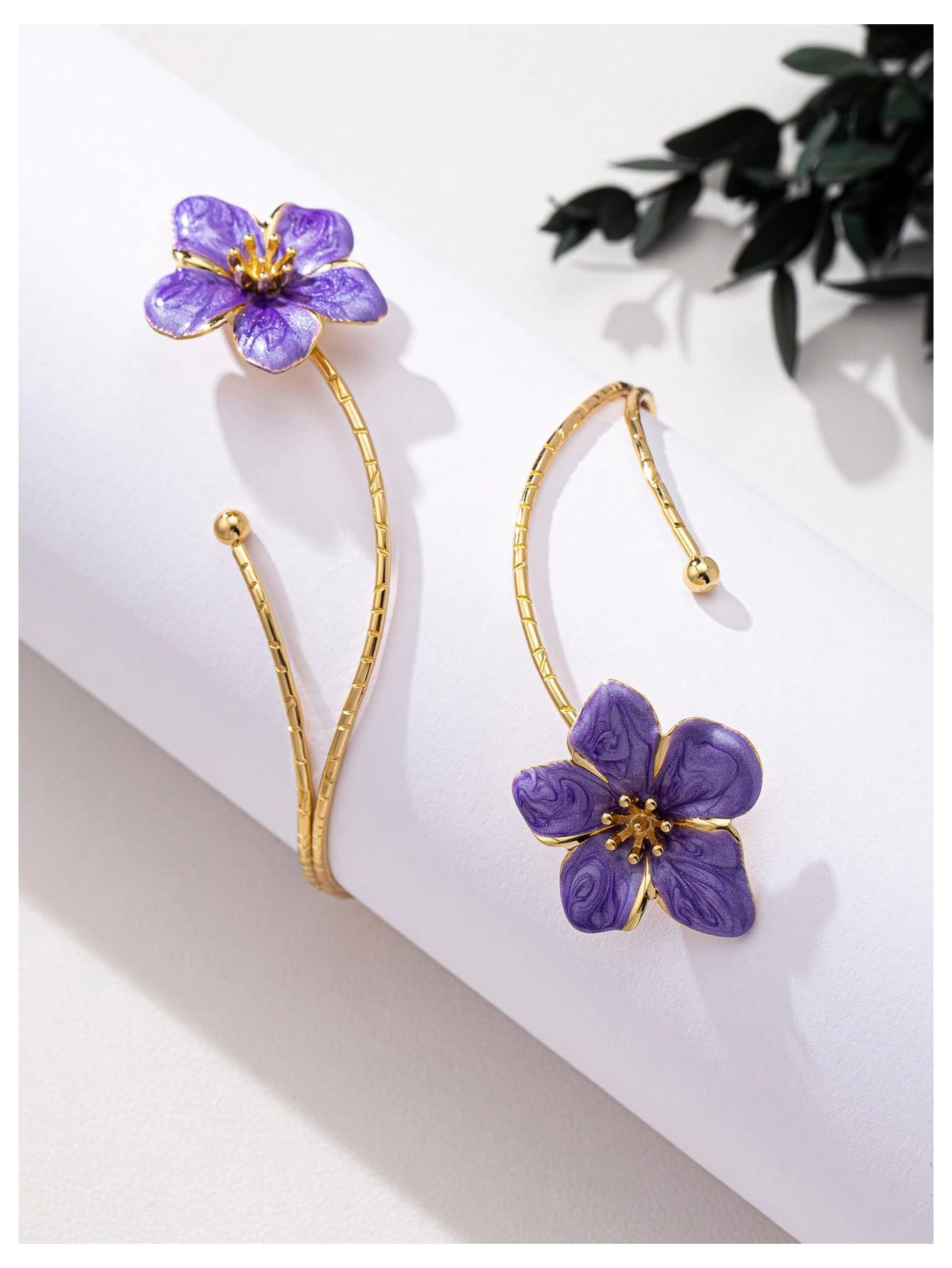 MakeMeChic Beach Gold Arm Cuff Jewelry for Women Bangle Band Armlet Flower Upper Arm Cuff Bracelet Summer Beach Essentials Purple One-Size
