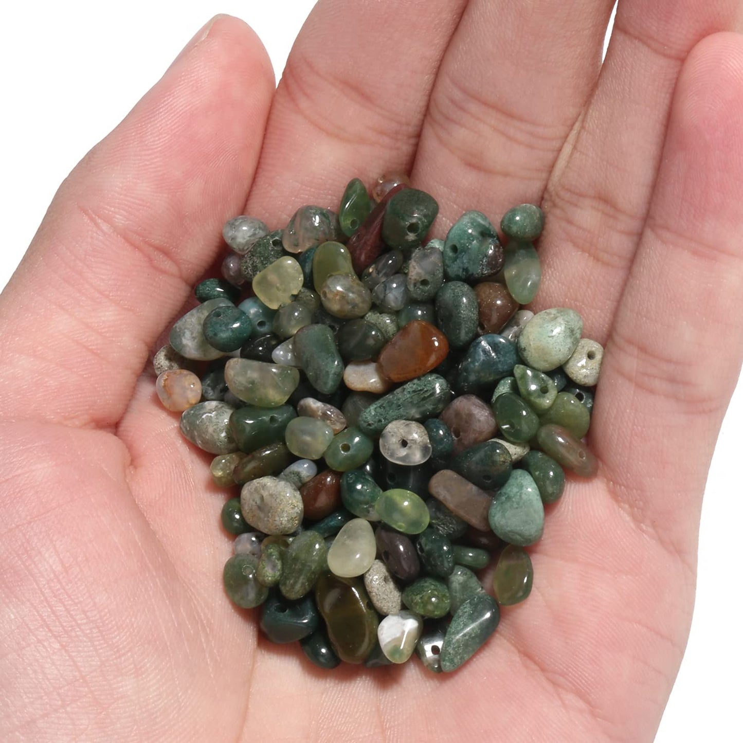 30in Moss Agate Natural Chip Stone Beads 5-8mm About 230pcs, Irregular Drilled Green Bead for Bracelets Jewelry Making Supplies for Adults, DIY Crafts.