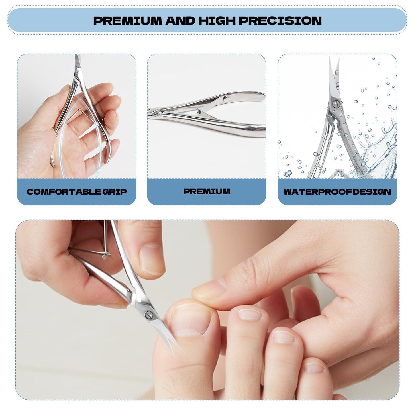 Criyar Professional Surgical Grade Cuticle Nippers - High Heat Treated Stainless Steel Cuticle Trimmer with Double Spring - Ultra Sharp Dead Skin Remover Scissors for Manicure & Pedicure (Silver)