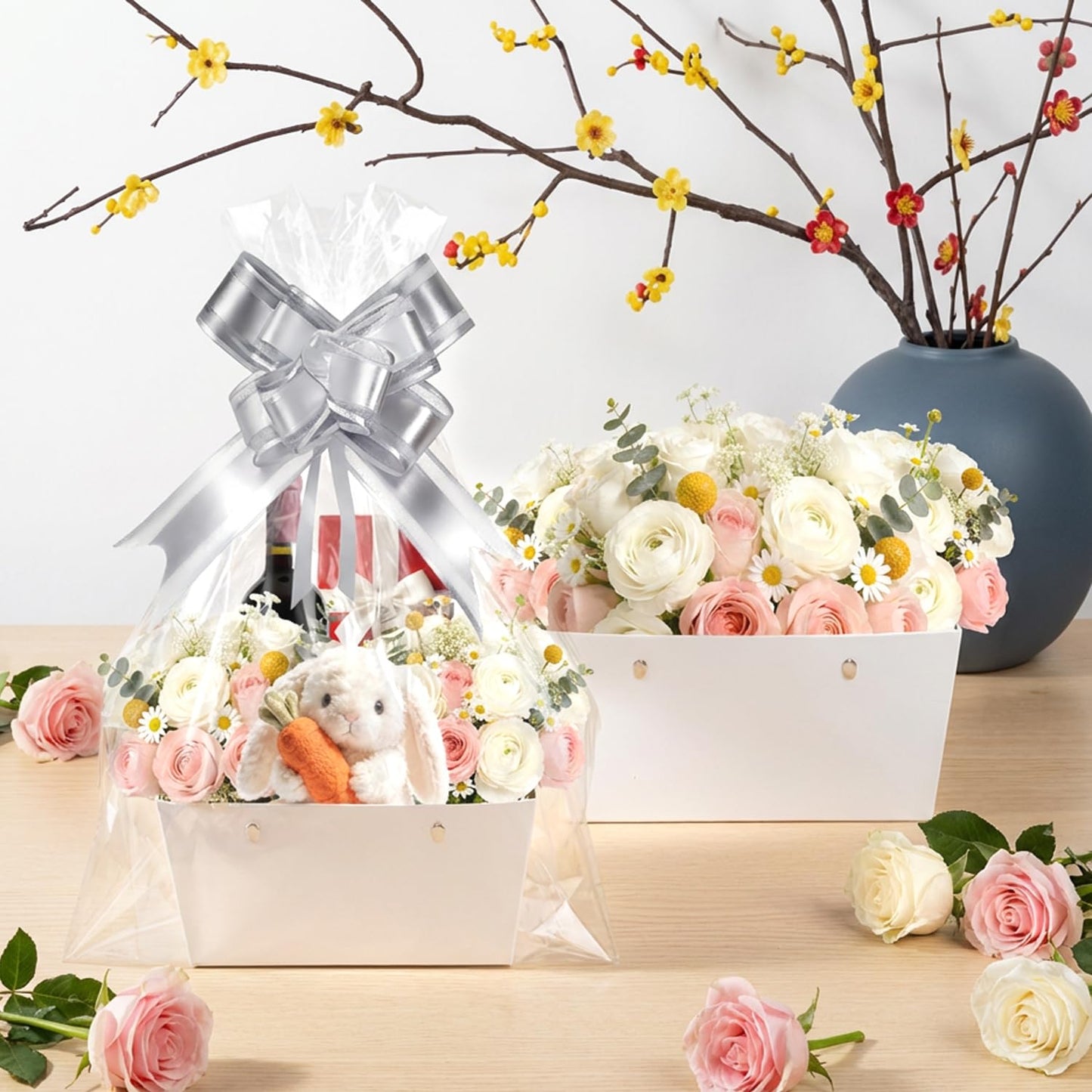 Surgifuly 12 Pack Baskets for Gifts Empty Bulk Kraft Empty Gift Basket Kit, Gift Bags With Handles DIY Kit for Packages Wrapping Wedding Party (White)