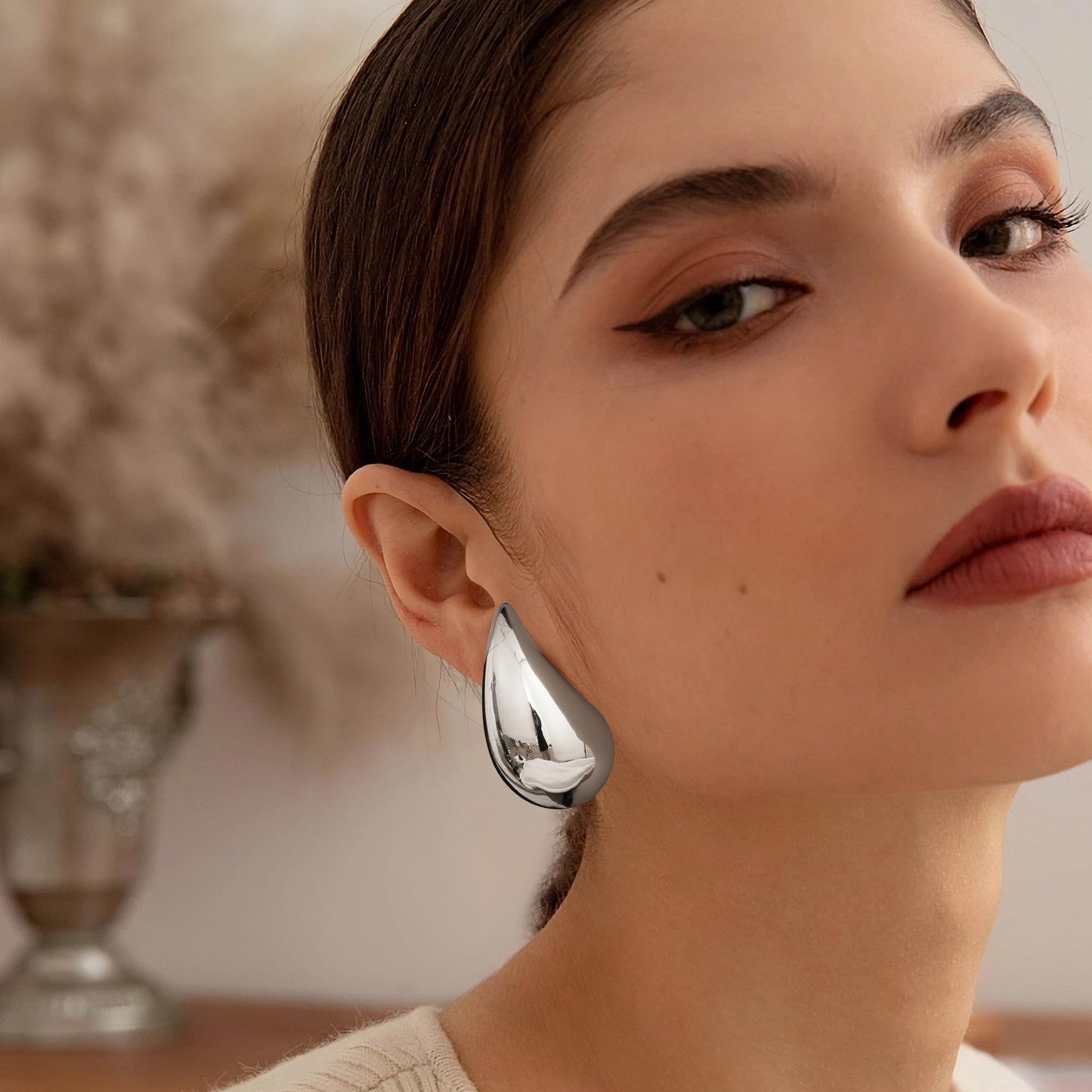 Gacimy Silver Tone Teardrop Earrings Dupes for Women, Chunky Drop Earrings for Women with 925 Sterling Silver Post, 1.7Inches