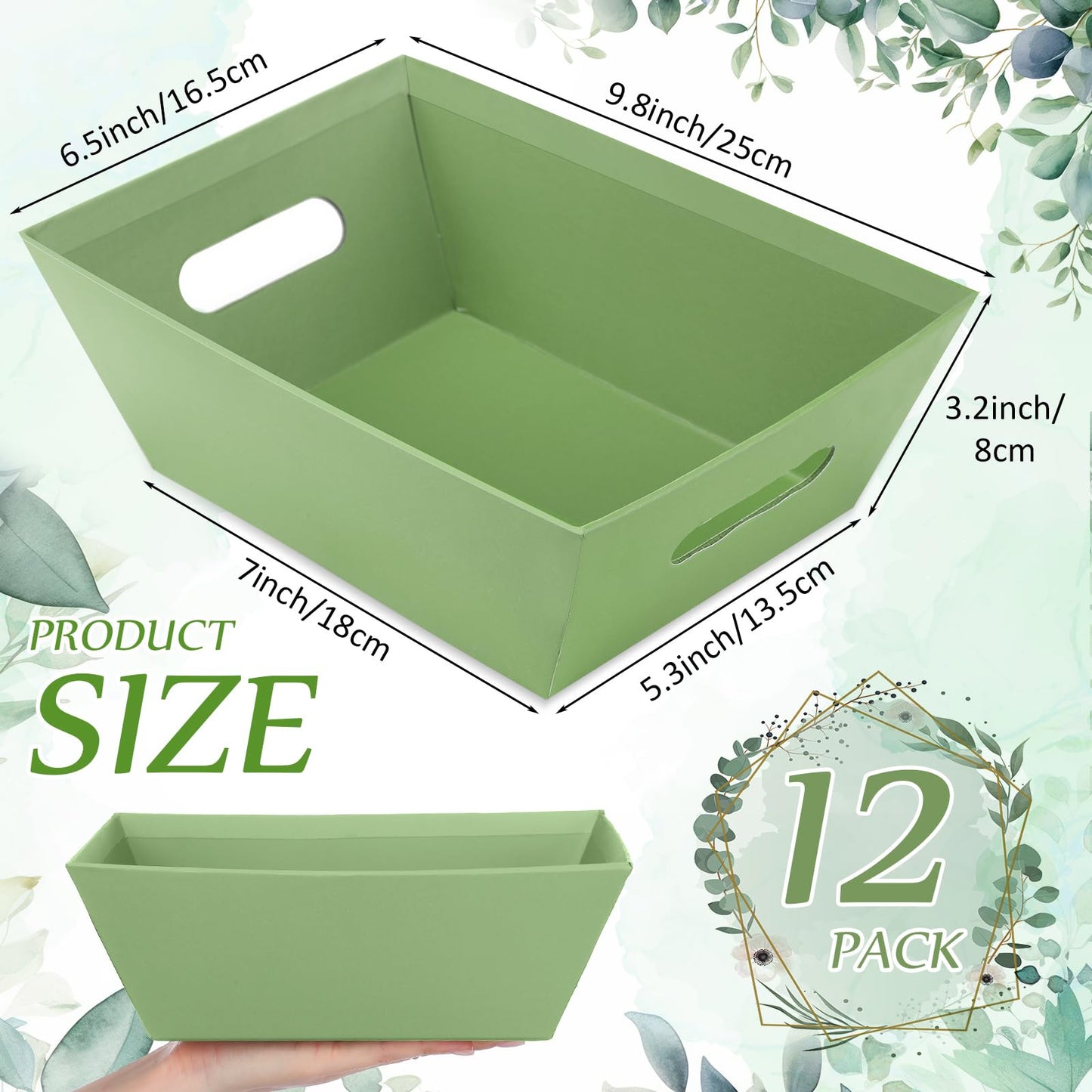 Thenshop 44 Pcs Basket for Gifts Empty Gift Basket Bulk Include 12 Cardboard Tray 12 Plastic Bags and 20 Pull Bows for Christmas Fall Halloween Birthday Wedding Party DIY Wrapping(Solid,Sage Green)