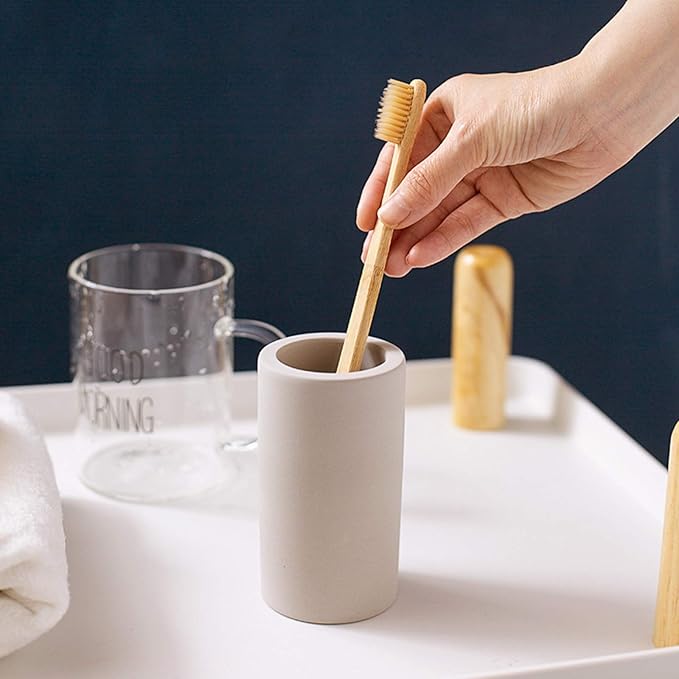 Toothbrush Holder - Office Pen Holder,Bathroom Diatomite Toothbrush Holder,Desk Pen Holder,Stand Cup to Waterproof and Absorb Odor, Sleek and Modern Design Decrotion for Bathroom.(Beige)