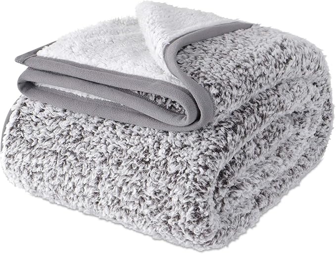 EMME Fuzzy Blanket Soft Fleece Throw Blankets for Women, Fluffy Sherpa Throws(Plush Grey 1,60"x80")
