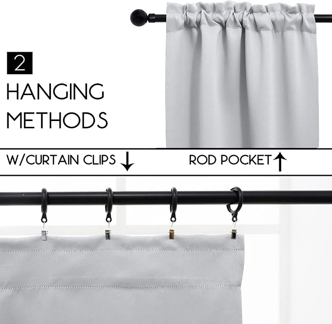 Pickluc Greyish White Cafe Curtain (Half Window Curtain) 24 Inches Length, Rod Pocket Small Kitchen Curtain, Short Blackout Curtain for Small Window, 30" Wide and 24" Long, 2 Panels