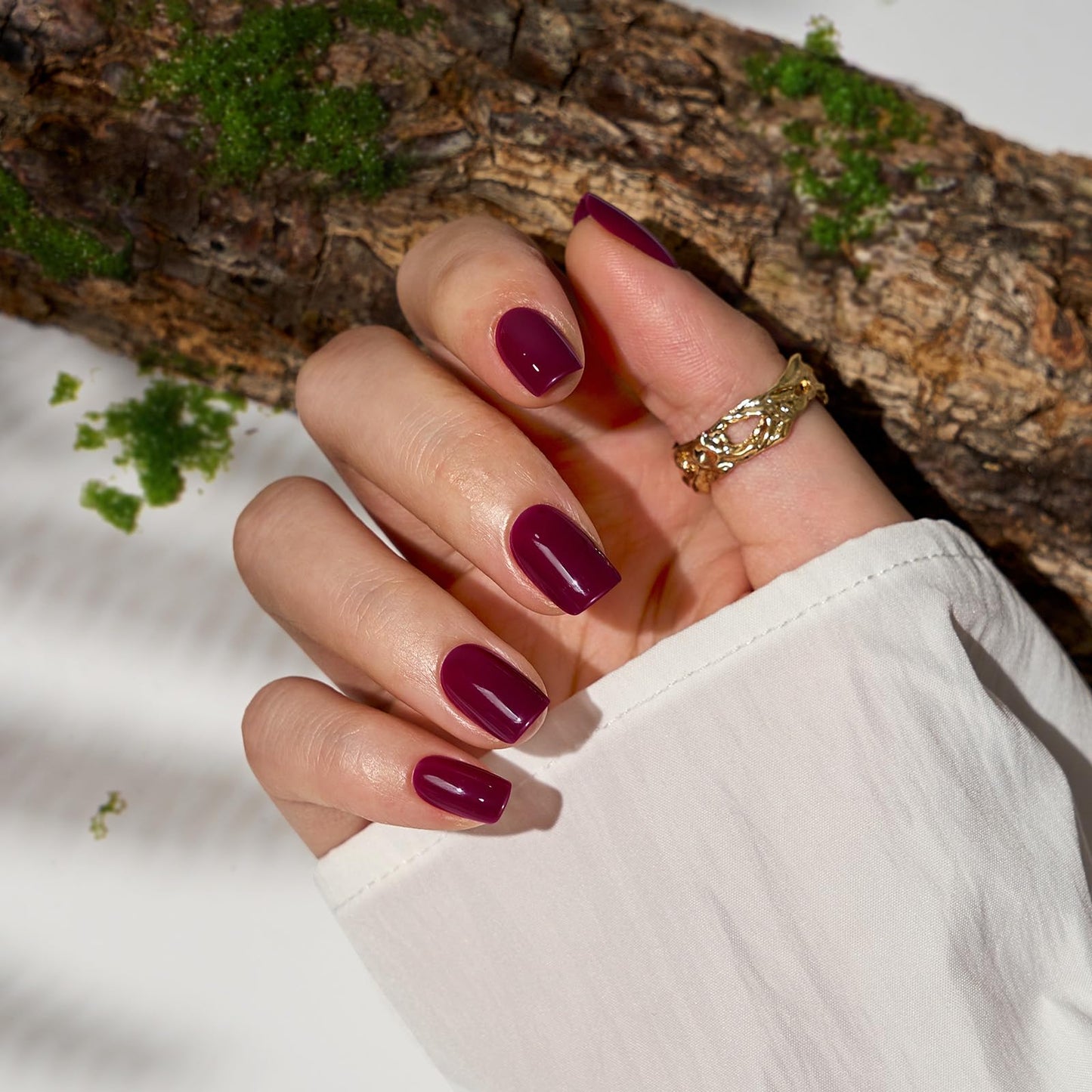 BTArtbox Press On Nails Short - Plum Red Squoval Press On Nails with Glue for Women, Opaque Soft Gel Glue On Nails in 16 Sizes - 32 Stick On Nails Kit, Blackberry