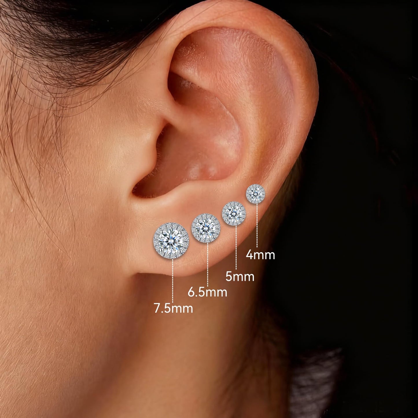 LULPS Moissanite Stud Earrings for Women, 1CT Round Cut D Color VVS1 Clarity Lab Created Diamond Earrings, 18K White Gold Plated 925 Sterling Silver Friction Back, Hypoallergenic Anniversary