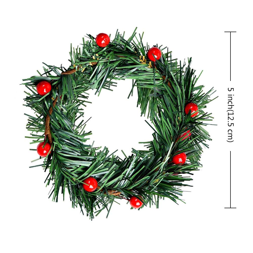 8 PCS Holly Berry Candle Ring Small Artificial Red Berries Pine Needles Wreath for Christmas Garland Ornaments Decor by Baryuefull