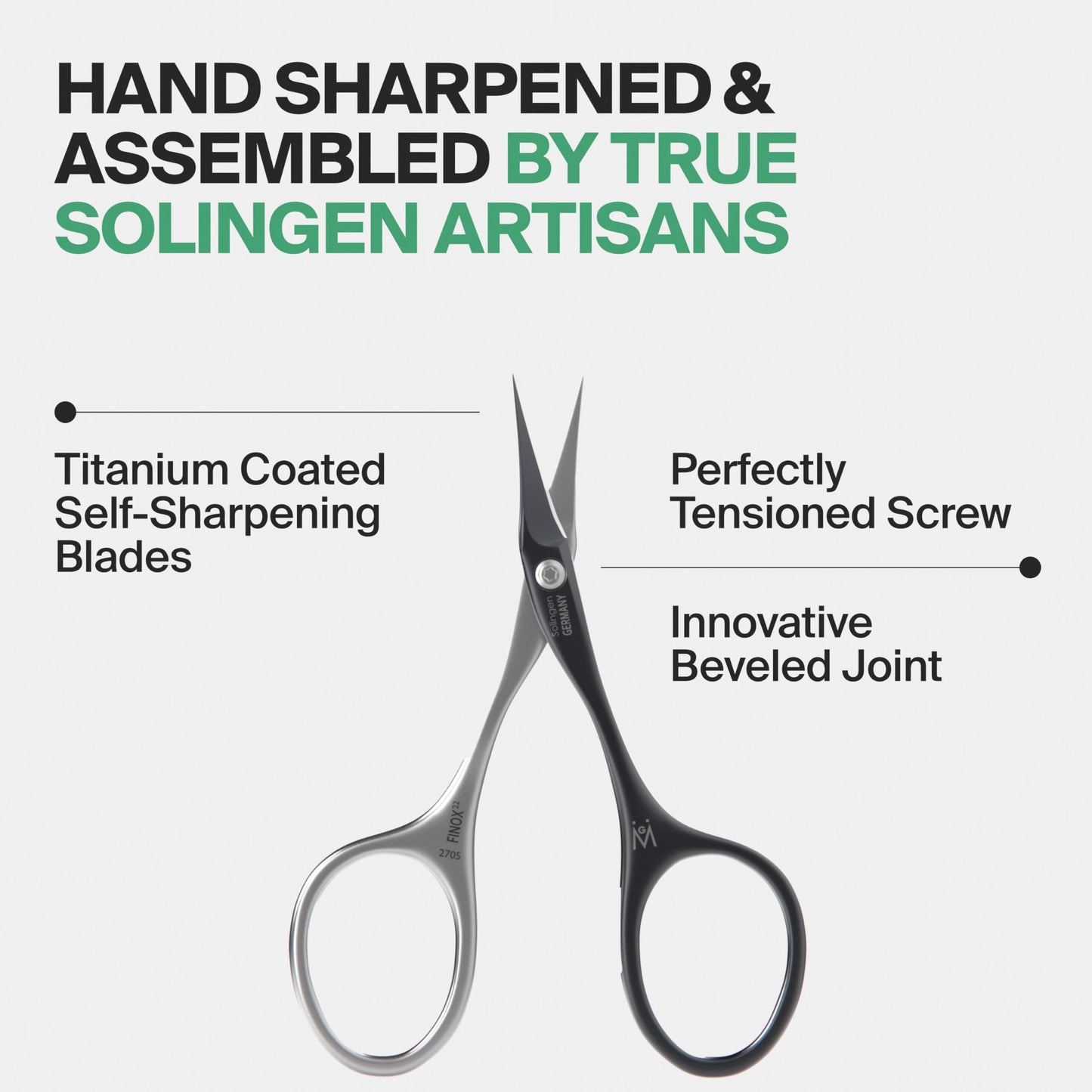 GERMANIKURE Tower Point Cuticle Scissors - Self-Sharpening FINOX22 Titanium Coated Stainless Steel Professional Grooming Scissors in Leather Case - Ethically Made in Solingen Germany - 2705
