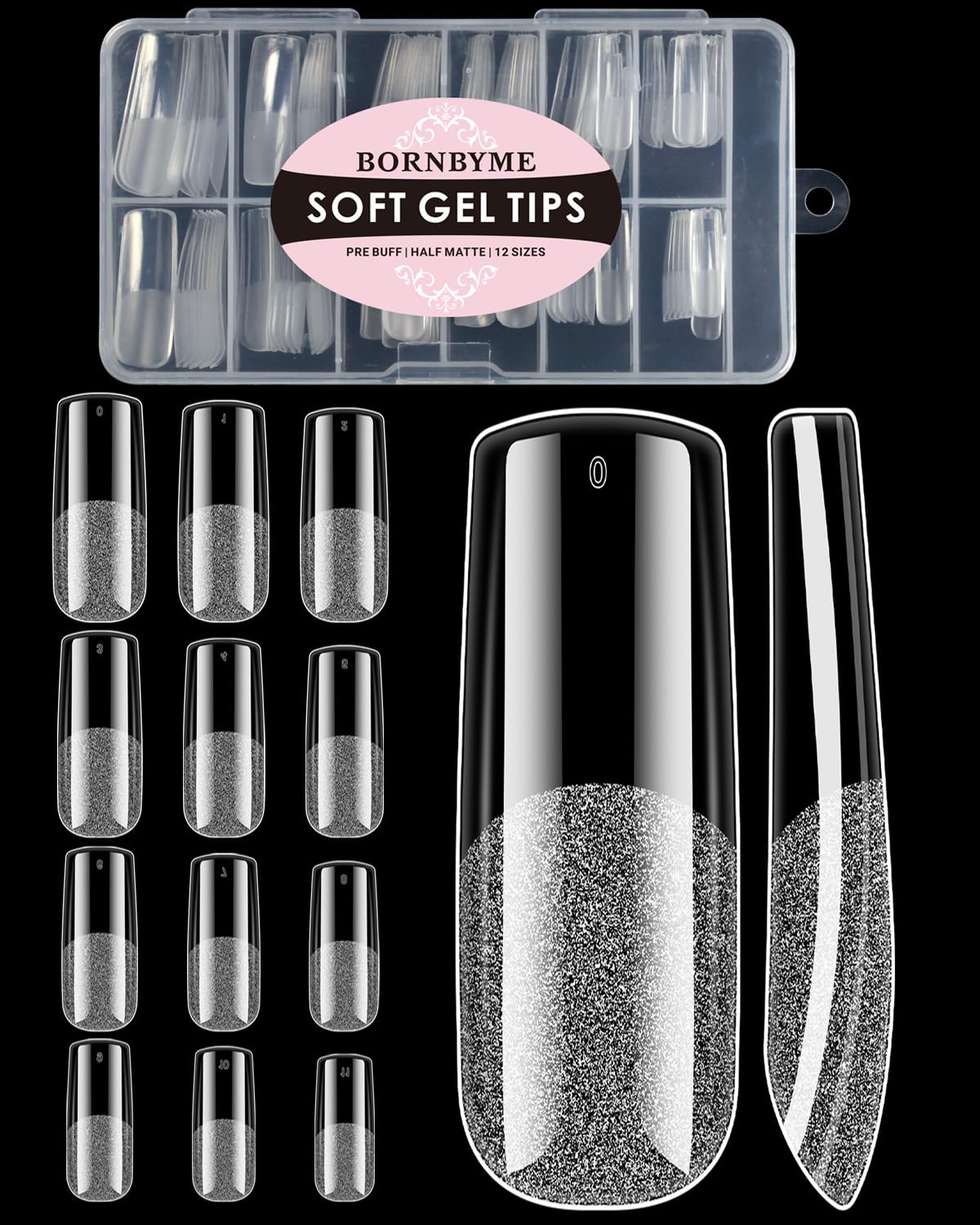 XXL Square Soft Gel Nail Tips, BORNBYME 120 PCS Half Matte False Nails Tips Nail Extenison Tips Gel Nail Tips Acrylic False Nail Tips
