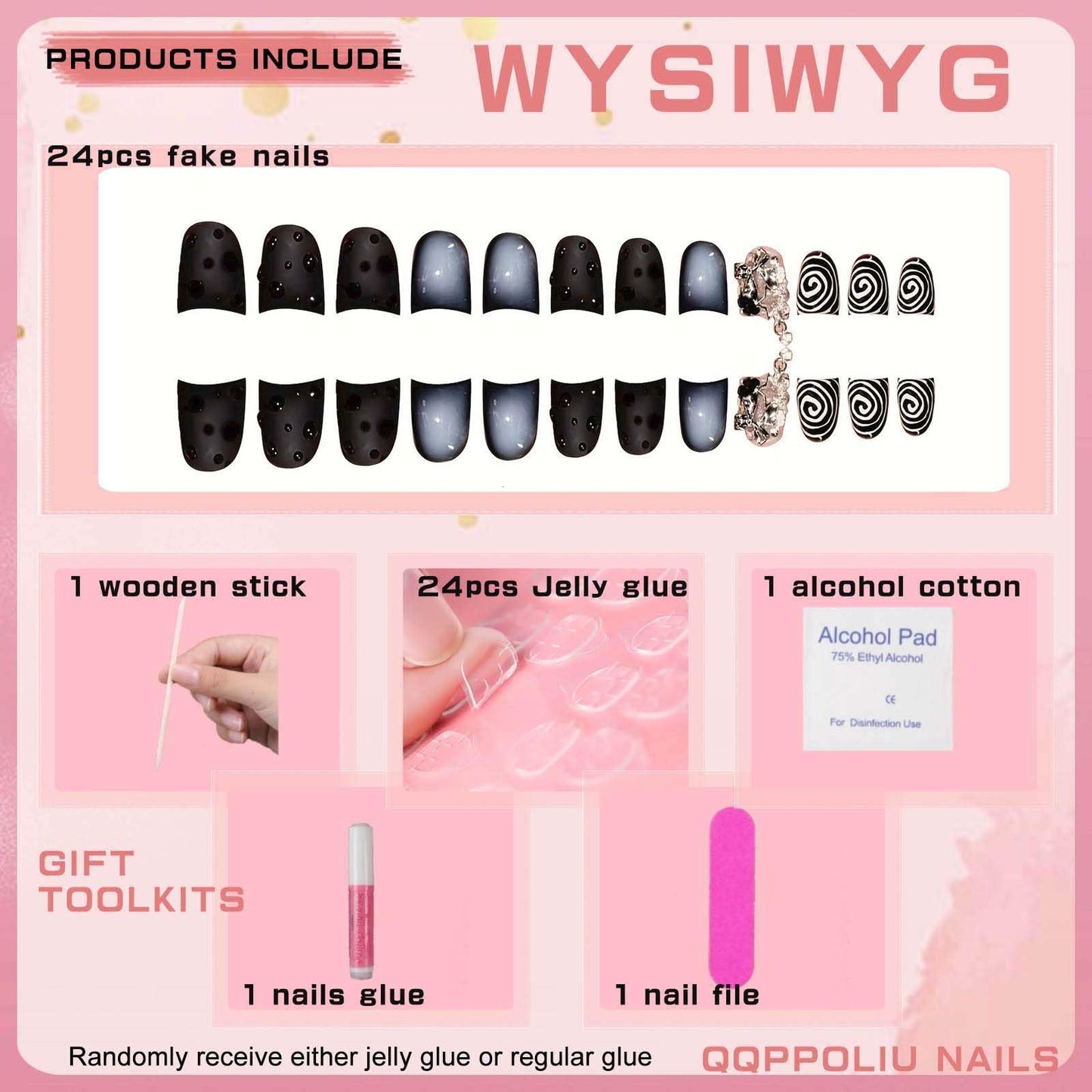 QQPPOLIU 3D Short Press on Nails Square Fake Nails with Rhinestones and Butterfly Design Multi-Color False Nails