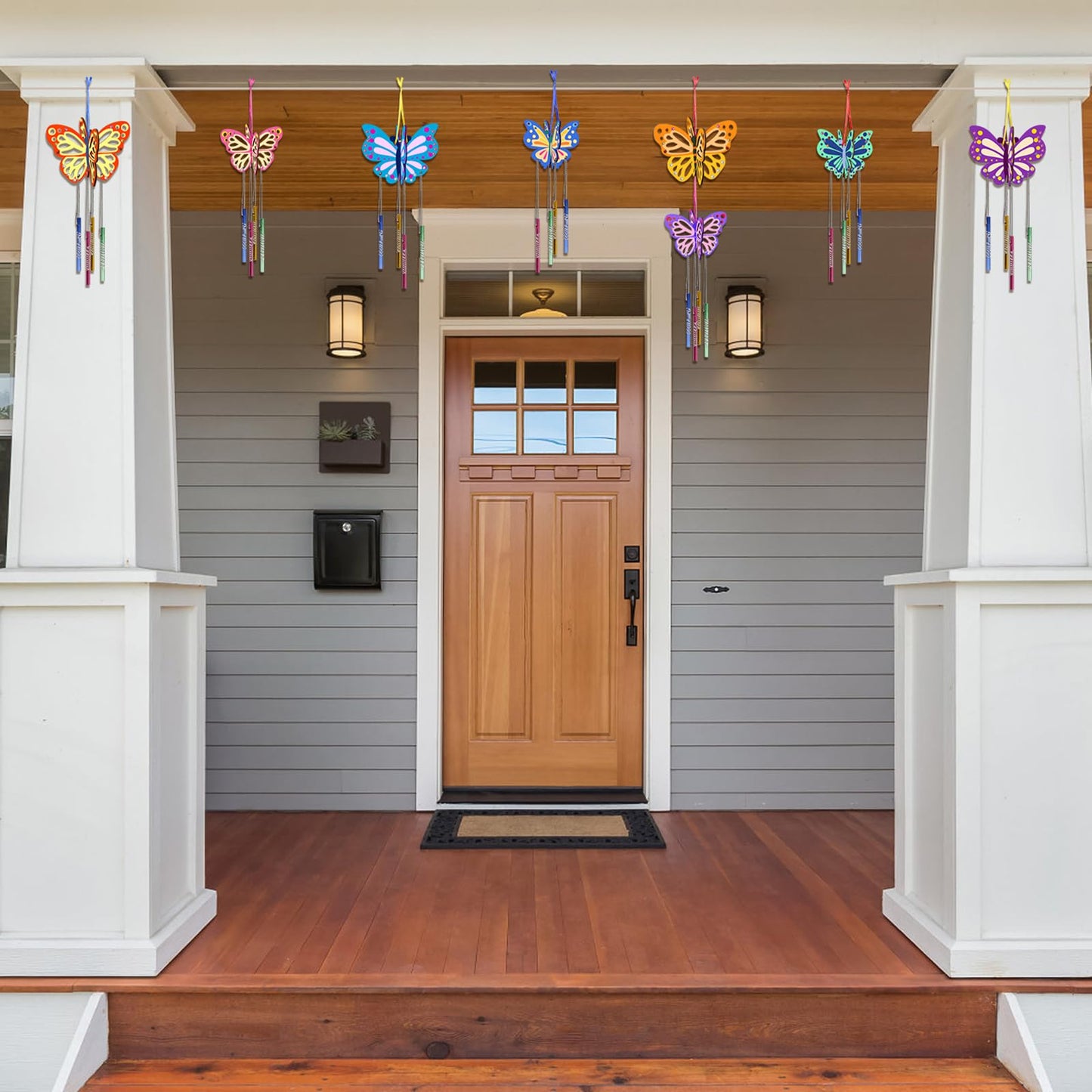 Fennoral 8 Pack 3D Butterfly Wind Chime Kit for Kids Make Your Own Butterfly Wind Chime Wooden Arts and Crafts for Kids DIY to Paint Butterfly Craft for Spring Art Activity Mother's Day Decoration