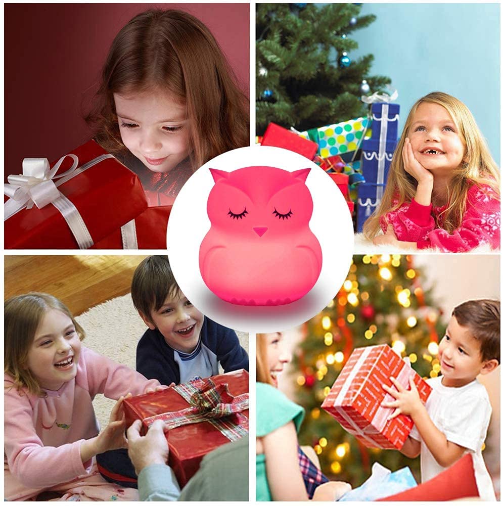 Tianhaixing Animal-Shaped Big Night Light for Children/Adults, Rechargeable LED Soft Silicone (BPA Free) Bedside Lamp, Adjustable Brightness and 9 Colors by Touch Control & Remote Control (Big Owl)