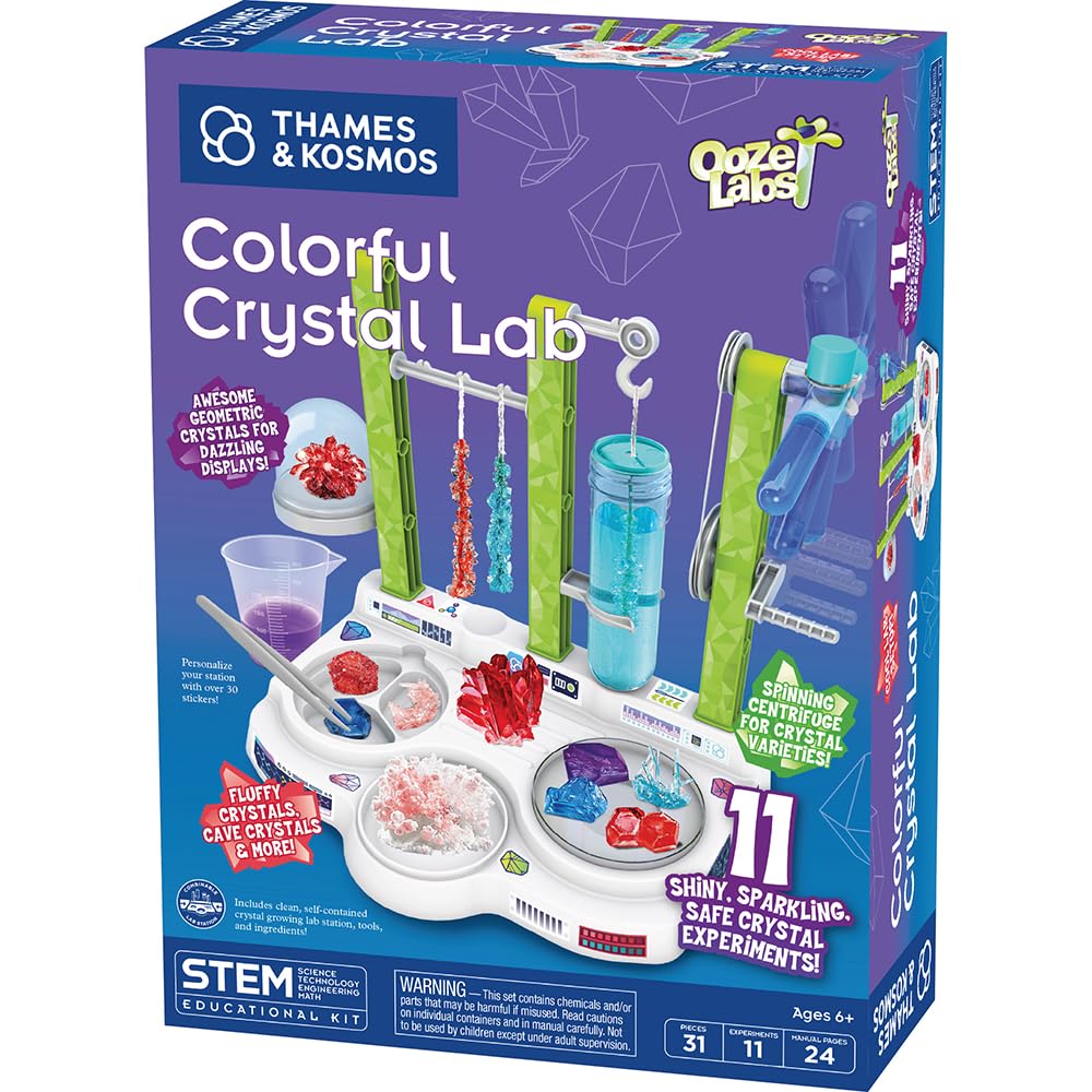 Thames & Kosmos Ooze Labs Colorful Crystal Lab STEM Experiment Kit & Lab Setup | Awesome Geometric Crystals, Dazzling Displays, with 11 Shiny, Sparkly, Safe Experiments | Stickers to Decorate Your Lab