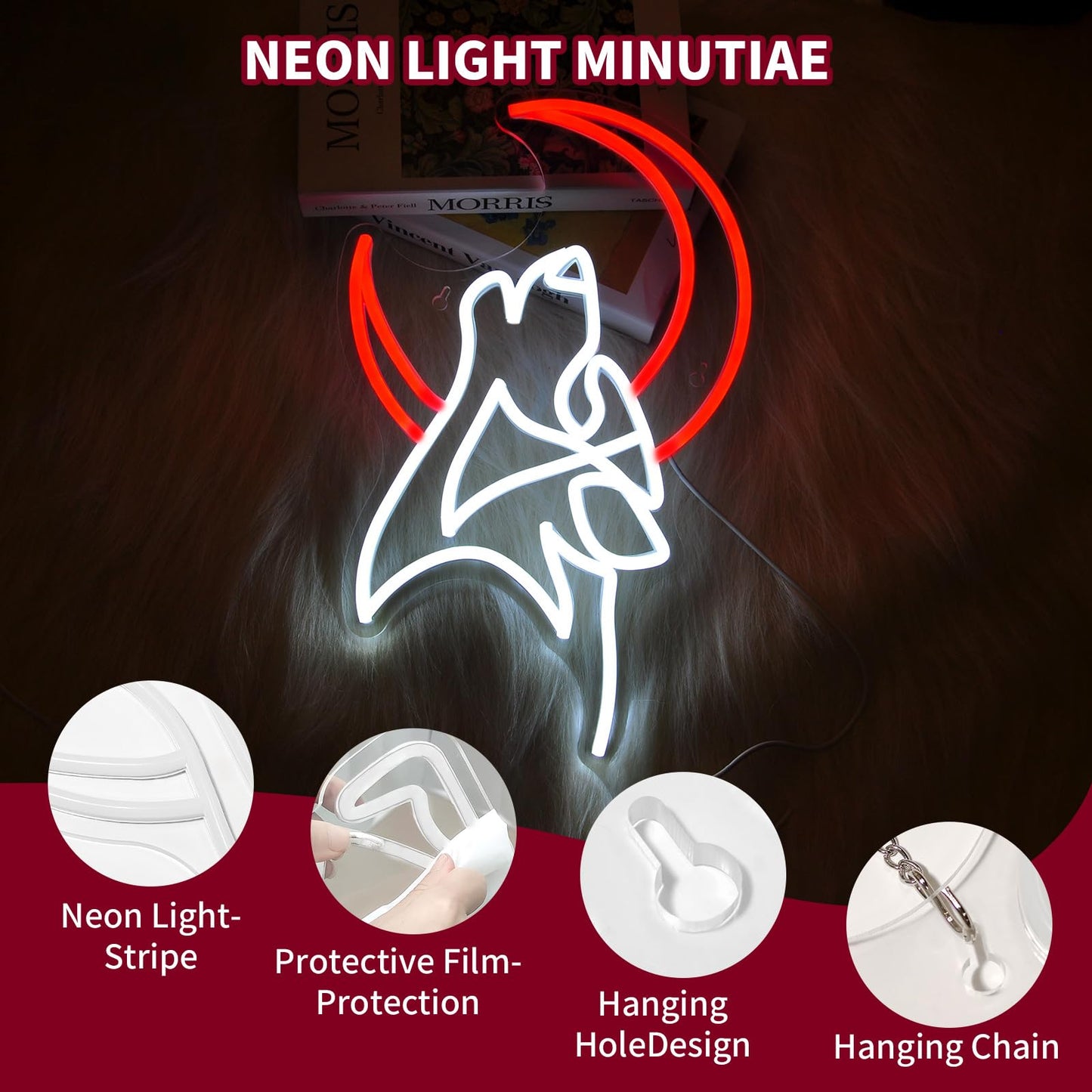 Pkshfja Wolf Moon Neon Sign Led Light Up Signs for Wall Decor Usb Powered Neon Light Signs Indoor Light for Room Decor Holiday Gift