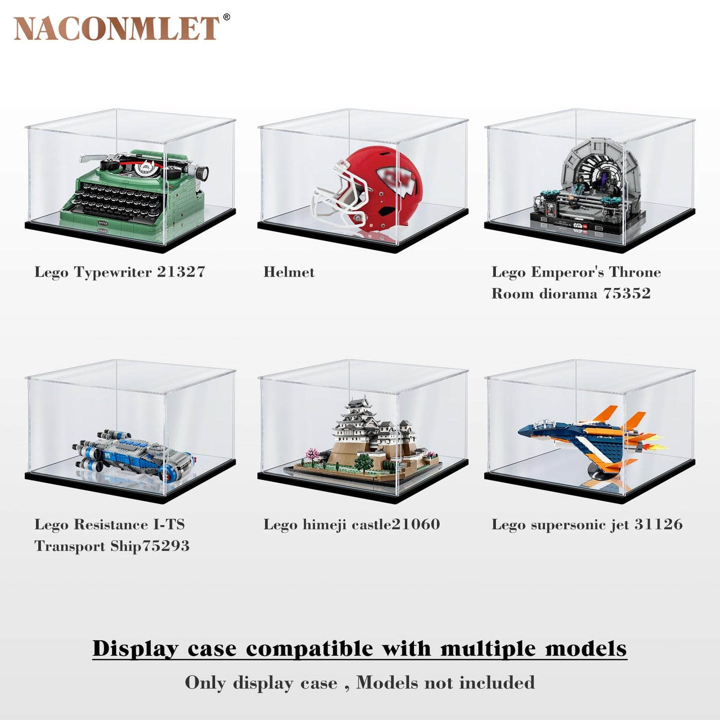 Premium Clear Acrylic Display Case with LED Lights – Dustproof & UV-Protected Showcase for Lego 21327 Typewriter(13.8"x11.8"x7.9"inch)