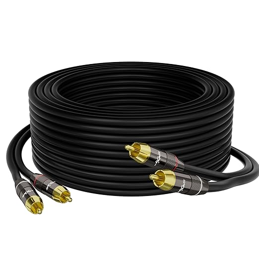 RCA Cable 20 FT, 2RCA to 2RCA Stereo Audio Cable, 【Zinc Alloy Shells, Oxygen-Free Copper, Gold-Plated Plugs】2 RCA Audio Adapter Cord, for Home Theater, HDTV, Amplifier, Hi-Fi System, Car, Speaker
