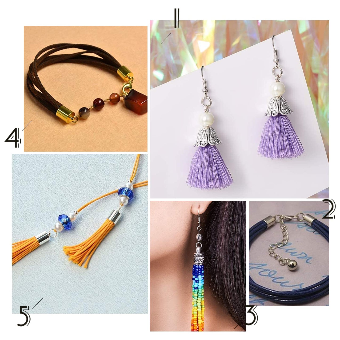PH PandaHall Cord End Cap, 140pcs 14 Styles Alloy Glue in End Caps Leather Cord End Cap Bead Tube Barrel Loop Clasp for Tassels Earring Bracelet Jewelry DIY Craft Making, Antique Silver