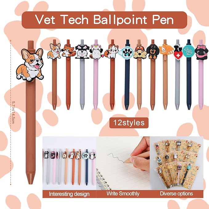 LiYiQ 48 Pcs Vet Tech Gifts Veterinarian Ballpoint Pens Bulk Vet Tech Accessories vet tech week gifts bulk