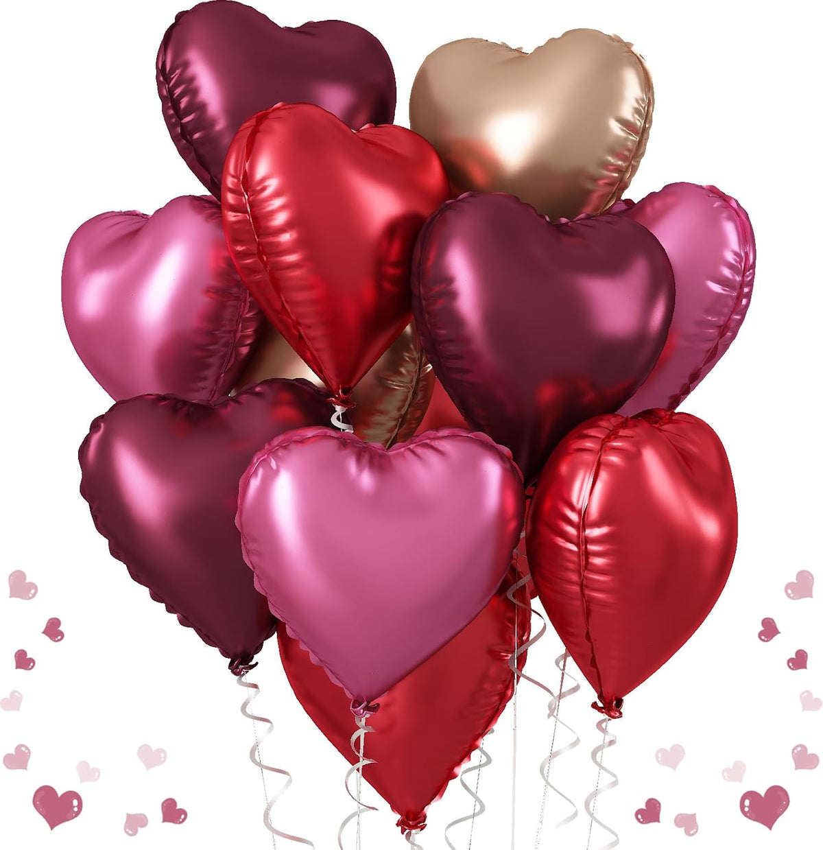 Wine Red Heart Balloons, 18 Inch 12 Pcs Burgundy Red and Pink Foil Heart Balloons Red and Rose Gold Heart Shape Mylar Balloons Party Decoration for Birthday Wedding Valentines Anniversary
