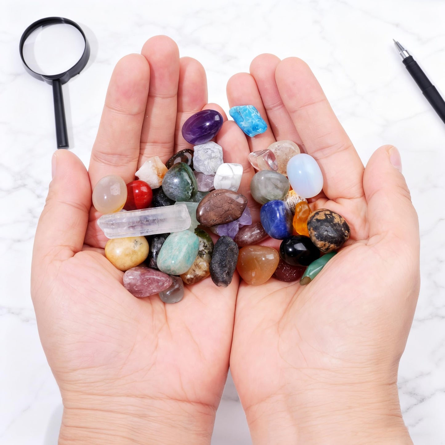 Rock Collection Starter Kit, 43 Pcs Rocks, Gemstones & Crystals Assorted Kit with Guide, Minerals Geology Education Science Gift for Adults Kids