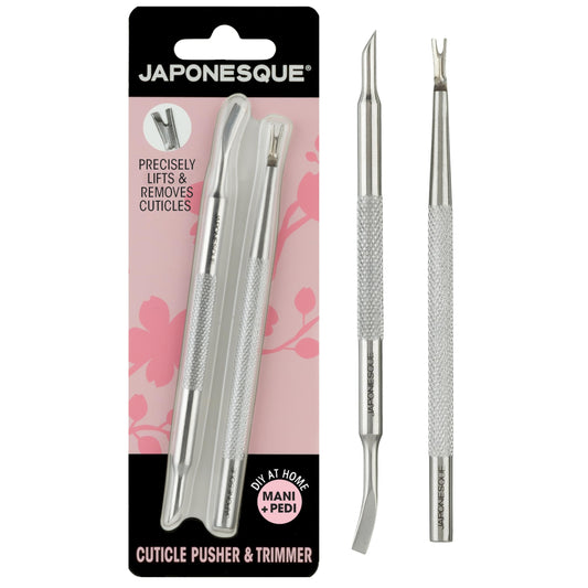 JAPONESQUE Cuticle Pusher and Trimmer Tool for Nails, Stainless Steel Cuticle Remover for Manicure and Pedicure, Dual End Nail Cuticle Pusher and Cutter for Cleaning, Shaping and Removing Dead Skin