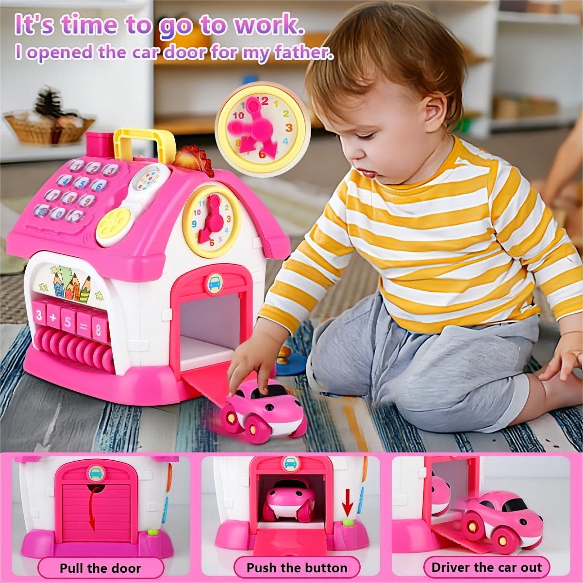 OKREVIEW Montessori 8-in-1 Bilingual Musical Activity House | EN/ES Learning Toy with Volume Control & Travel Handle | Develops Fine Motor Skills for 1-3 Year Old Toddlers & First Birthday Gift