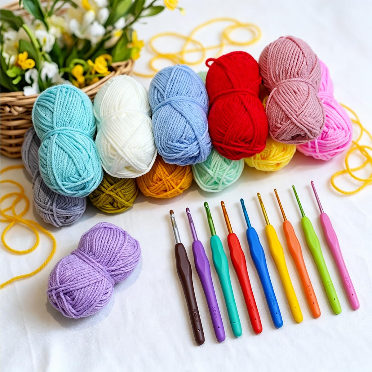 Hntess 118Pcs Crochet Kit for Beginners, Premium Knitting & Crochet Supplies Set with 12 Yarn Spools, 21 Crochet Hooks, 6 Sewing Needles & Storage Case, Complete Starter Crochet Kit for Adults Kids