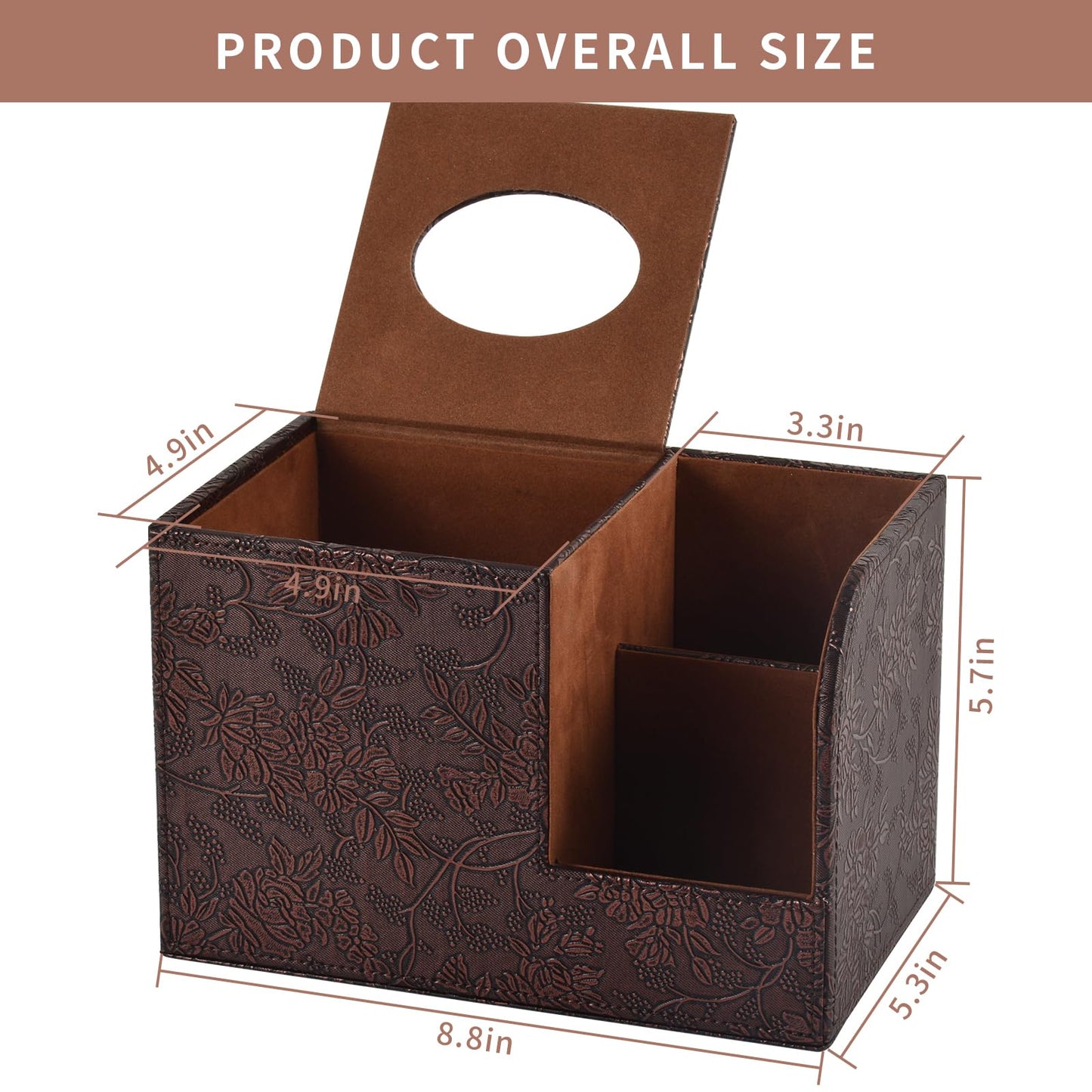 PU Leather Tissue Box Cover Square Tissue Holder Tissues Box Organizer with 2 Compartment,Remote Control Holder,Multifunctional Decorative Tissue Box Covers Cube,Home Office Desktop Storage Box,Retro