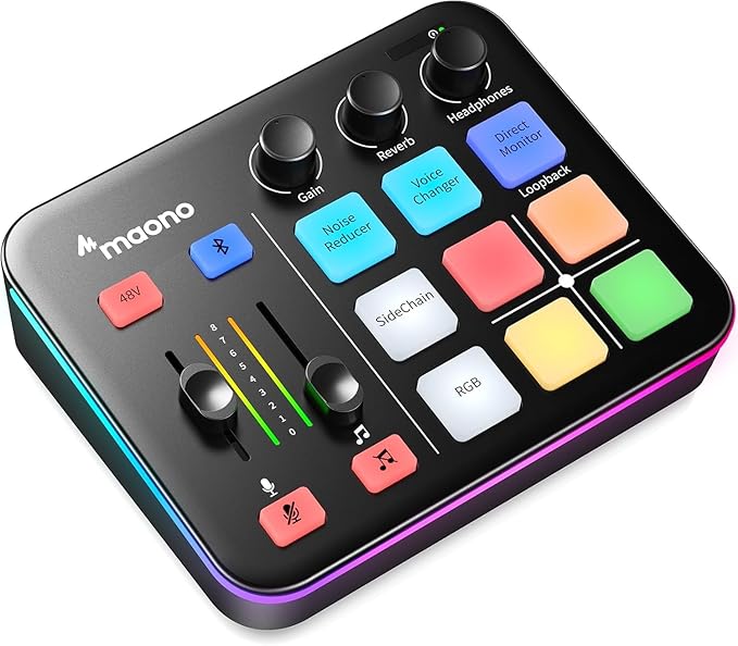 MAONO Gaming Audio Mixer, Audio Interface with Pro-preamp, RGB, Bluetooth, 48V Phantom Power for Live Streaming, Podcasting, Content Create, Gaming MaonoCaster G1 NEO (Not for USB Mic)