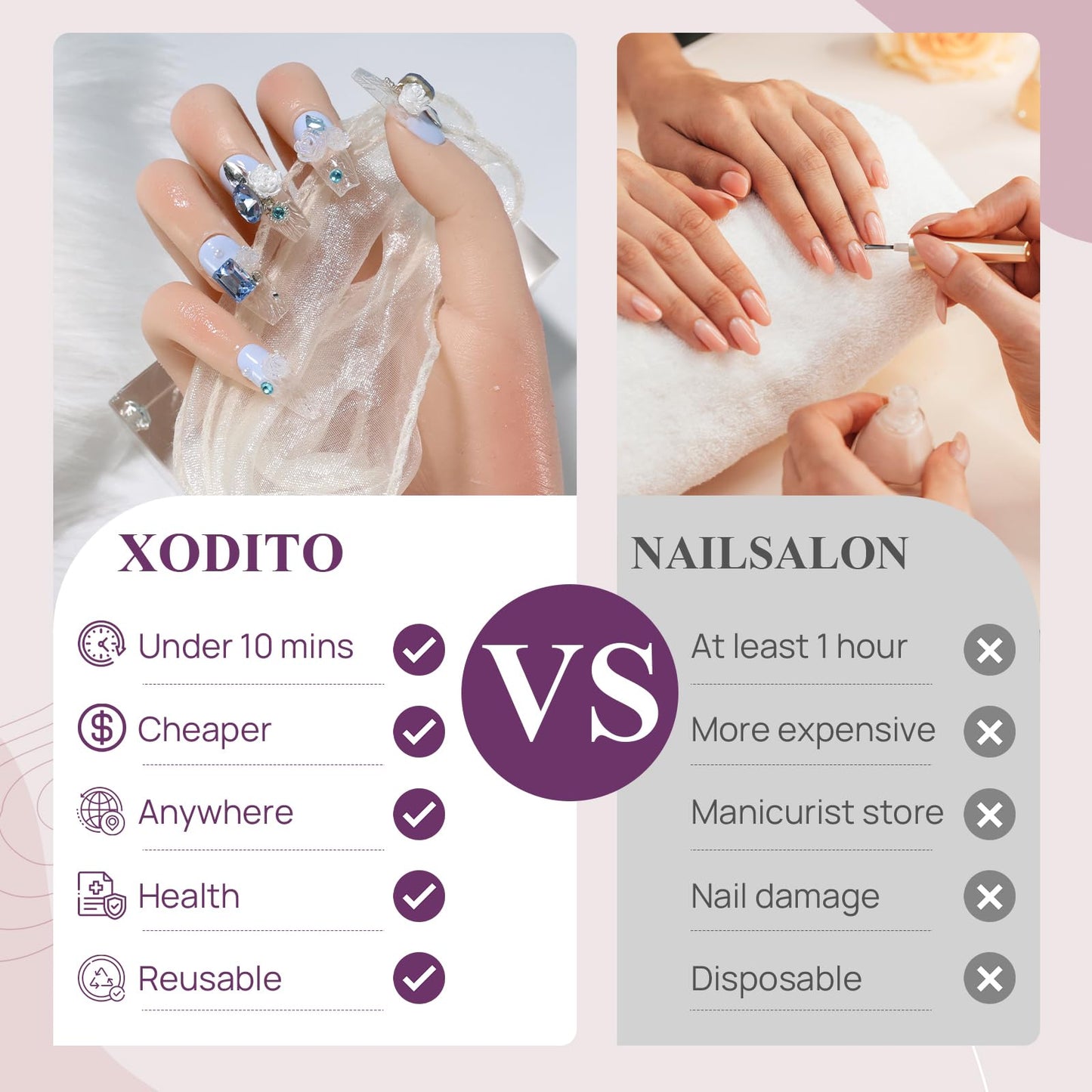 XODITO Fake Nails Set Blue Long Square Bling Glossy 3D Flower Rhinestone False Nail Tips, Press On Nails, Artificial Art Nails Finger Manicure for Women and Girls(CDJ0001-L)
