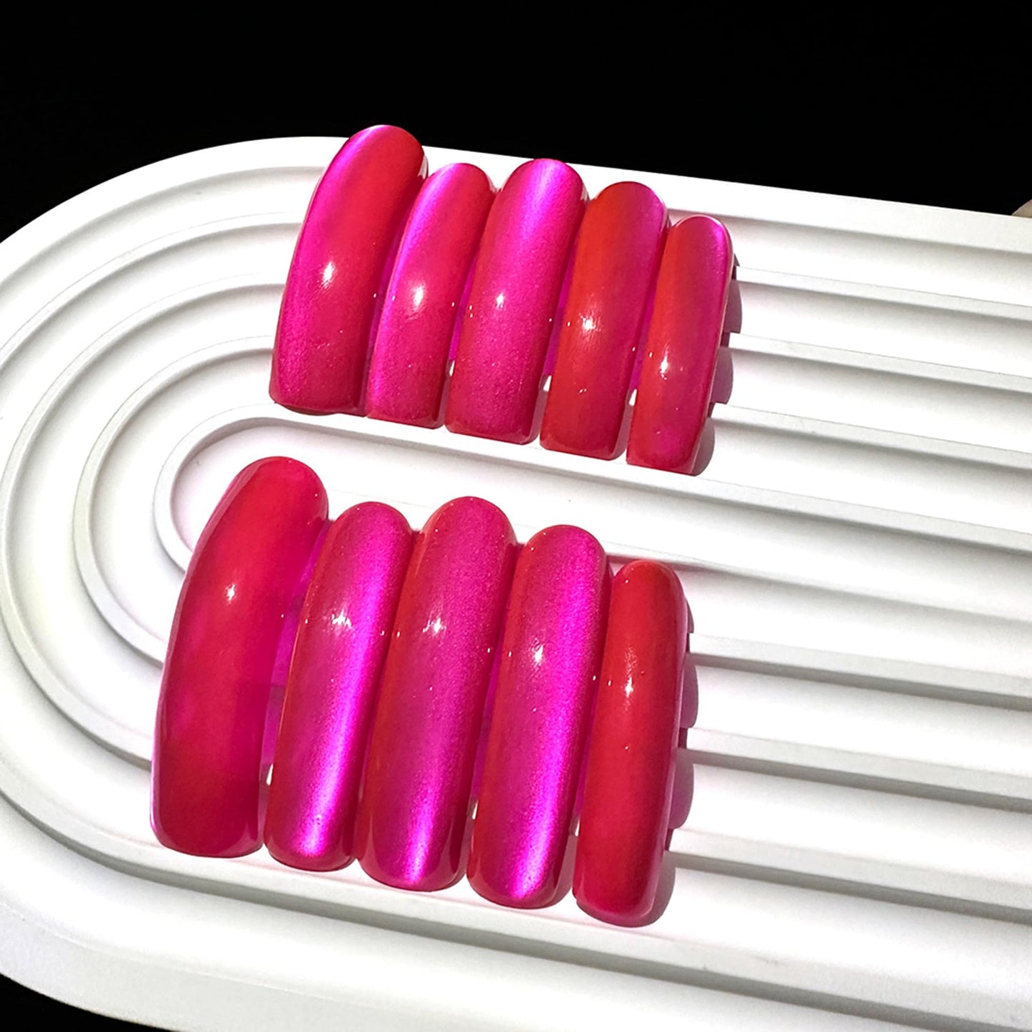 Handmade Hot Pink Press On Nails Long Curved Fake Nails with Cat's Eye Designs XL False Nails Press Ons Reusable Acrylic Nail Tips Full Cover Stick on Nail for Women Manicure 10Pcs(Size M)