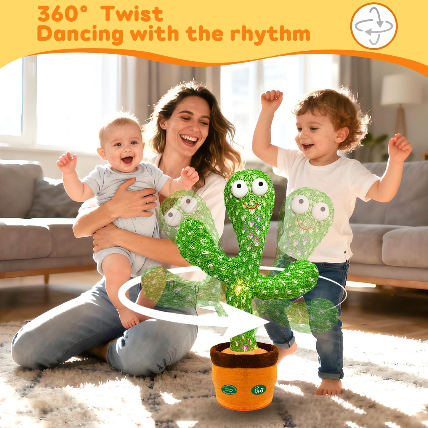 Hunfur Dancing Talking Cactus Toy,Interactive Funny Gift for Baby Infant 6-18 Months, Singing Record Repeat What You Say Light Up Toy for Toddler 1 2 3 Year Old Boy Girl