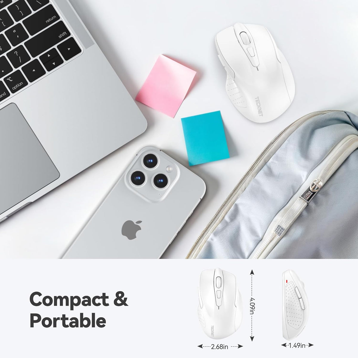 TECKNET Wireless Mouse, 2.4G Ergonomic Optical Mouse, Computer Mouse for Laptop, PC, Computer, Chromebook, Notebook, 6 Buttons, 24 Months Battery Life, 4000 DPI, 6 Adjustment Levels