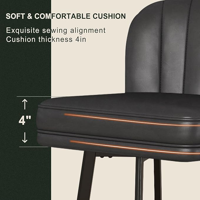 Swivel Counter Height Bar Stools Set of 4, 30'' Modern Barstools with Backs and Metal Legs, Upholstered Bar Chairs, Faux Leather Black Stools for Kitchen Island Chairs