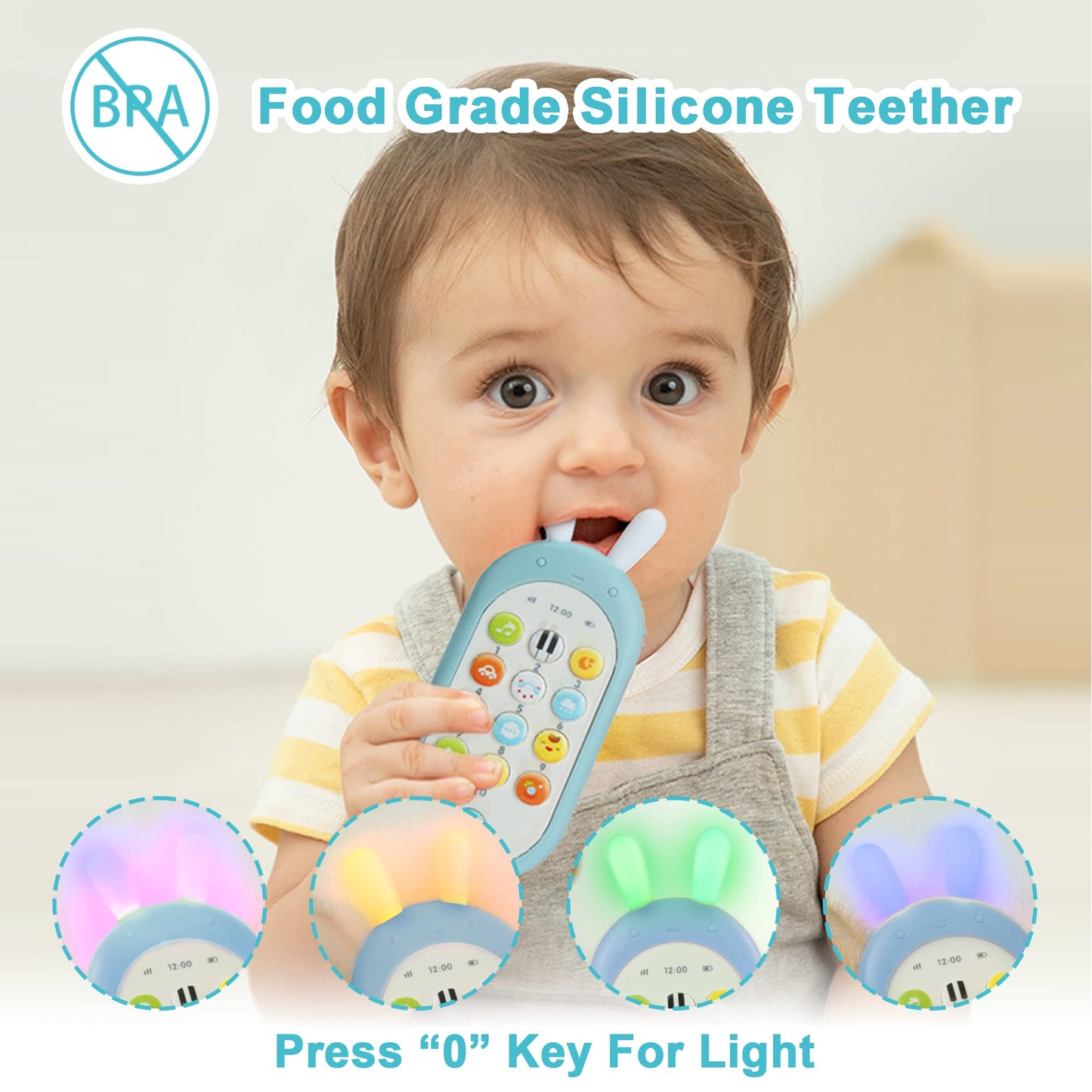 Richgv Baby Cell Phone Toy - Sensory Learning Toys with 12 Functions, Light & Multi Sound Effects, Teething Toys for Babies & Infant 6 to 12 Months Boy Xmas Gifts Stocking Stuffers