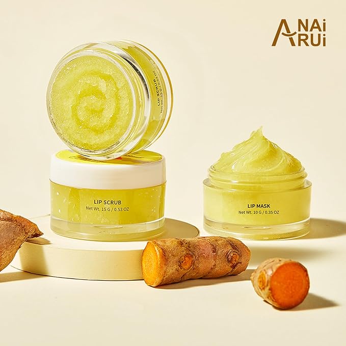 ANAI RUI Christmas Gifts For Girls, Lip Care Kit, Lip Sugar Scrub Set, Lip Sleeping Mask & Lip Exfoliator Scrub, Overnight Lip Treatment, Scrub & Moisturizer for Dry, Chapped, Cracked, Lips, Turmeric