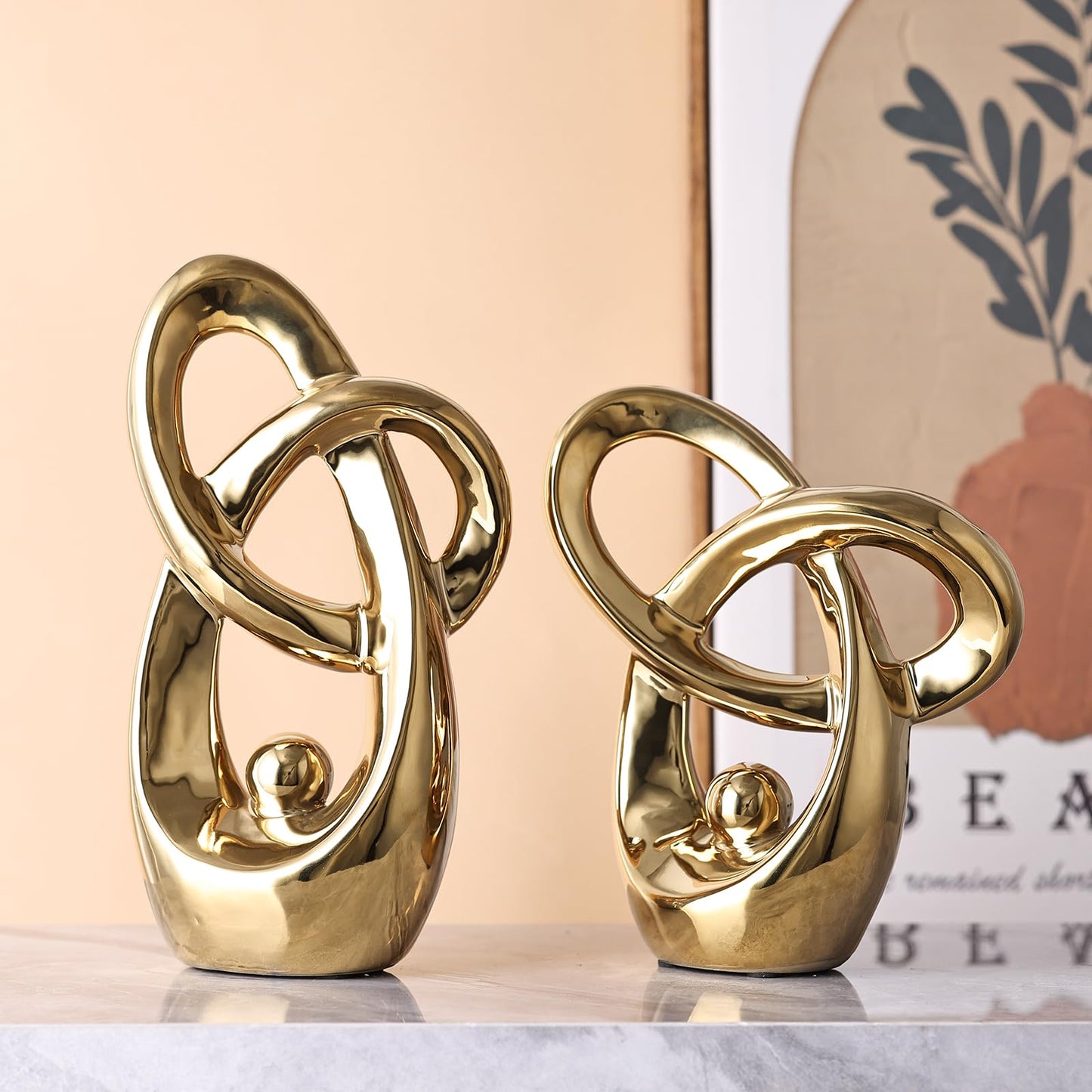 GAOSHENG Gold Modern Abstract Art Home Decor Accent,Statues Coffee Table Decor for Living Room,Table Centerpieces for Dining Room,Ceramic Sculptures and Gold Knick Knacks for TV Stand Decor