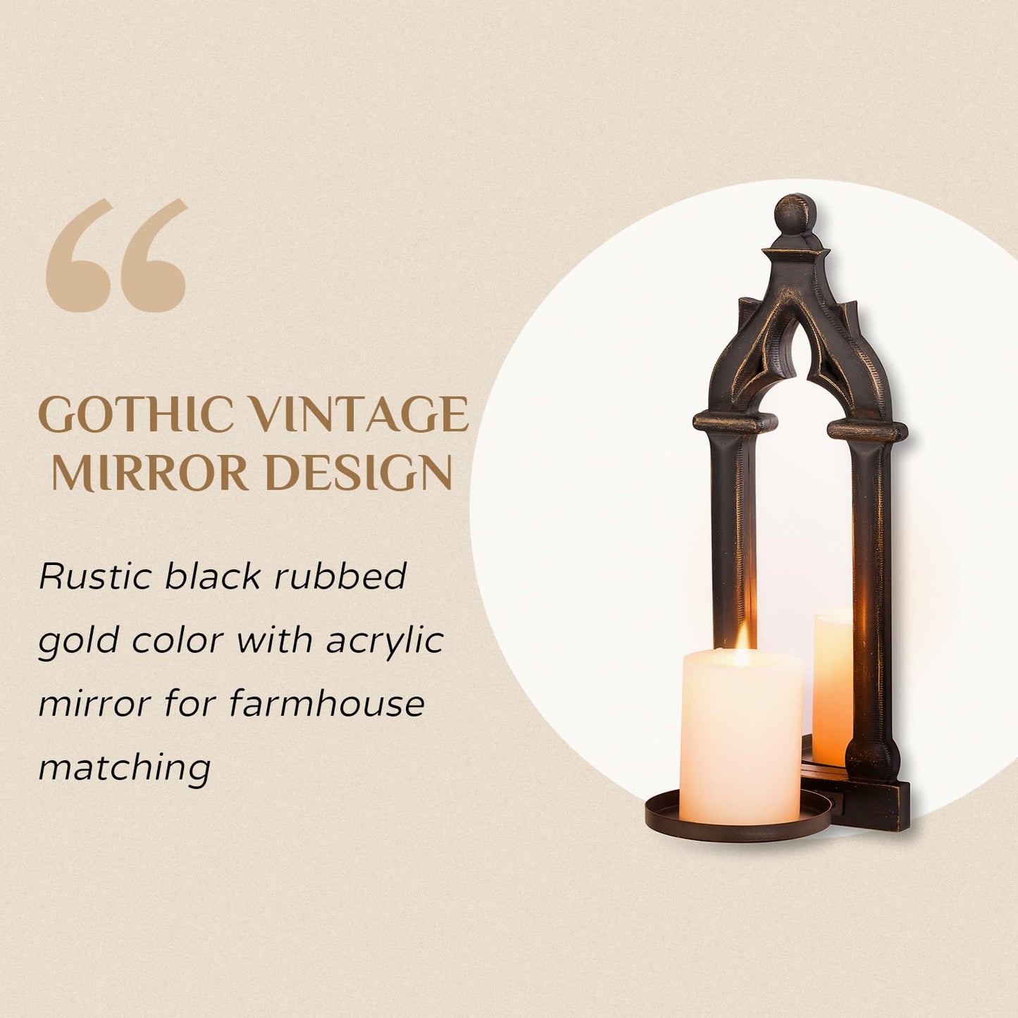 Walasis Candle Sconces Farmhouse Wall Decor - Black Gothic Dark Mirror Wall Candle Holder for Halloween Art Decorations - Wood Rustic Candles Sconce Set of 2 for Livingroom Fireplace