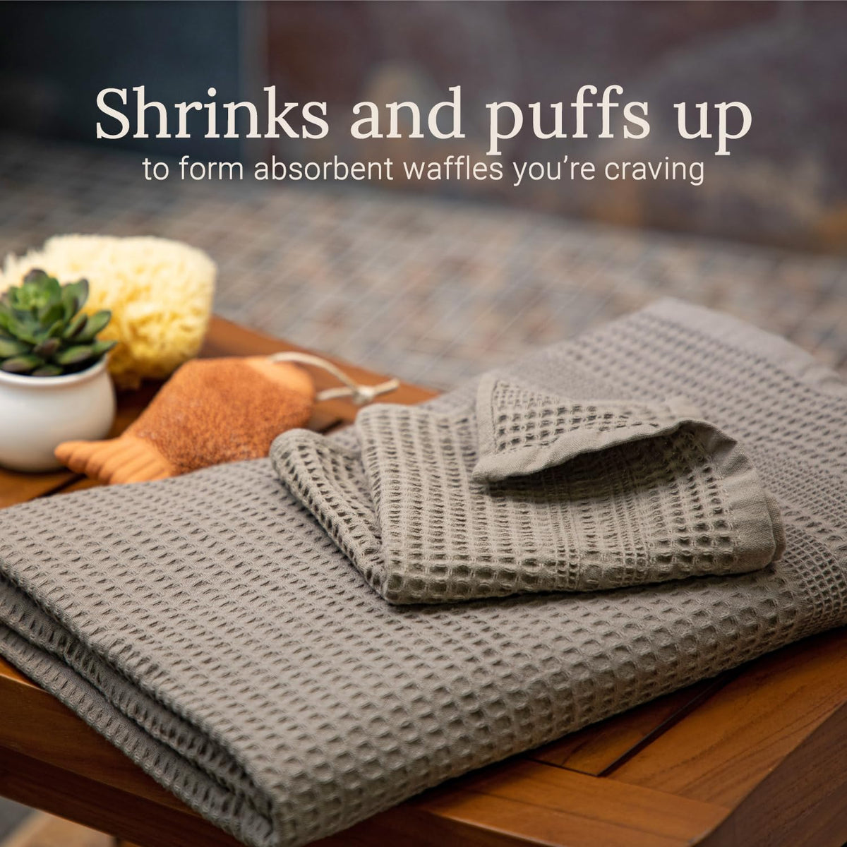 Waffle Hand Towels for Bathroom Quick Dry Towel Super Absorbent Thin 100% Cotton Lint Free (2 Count)